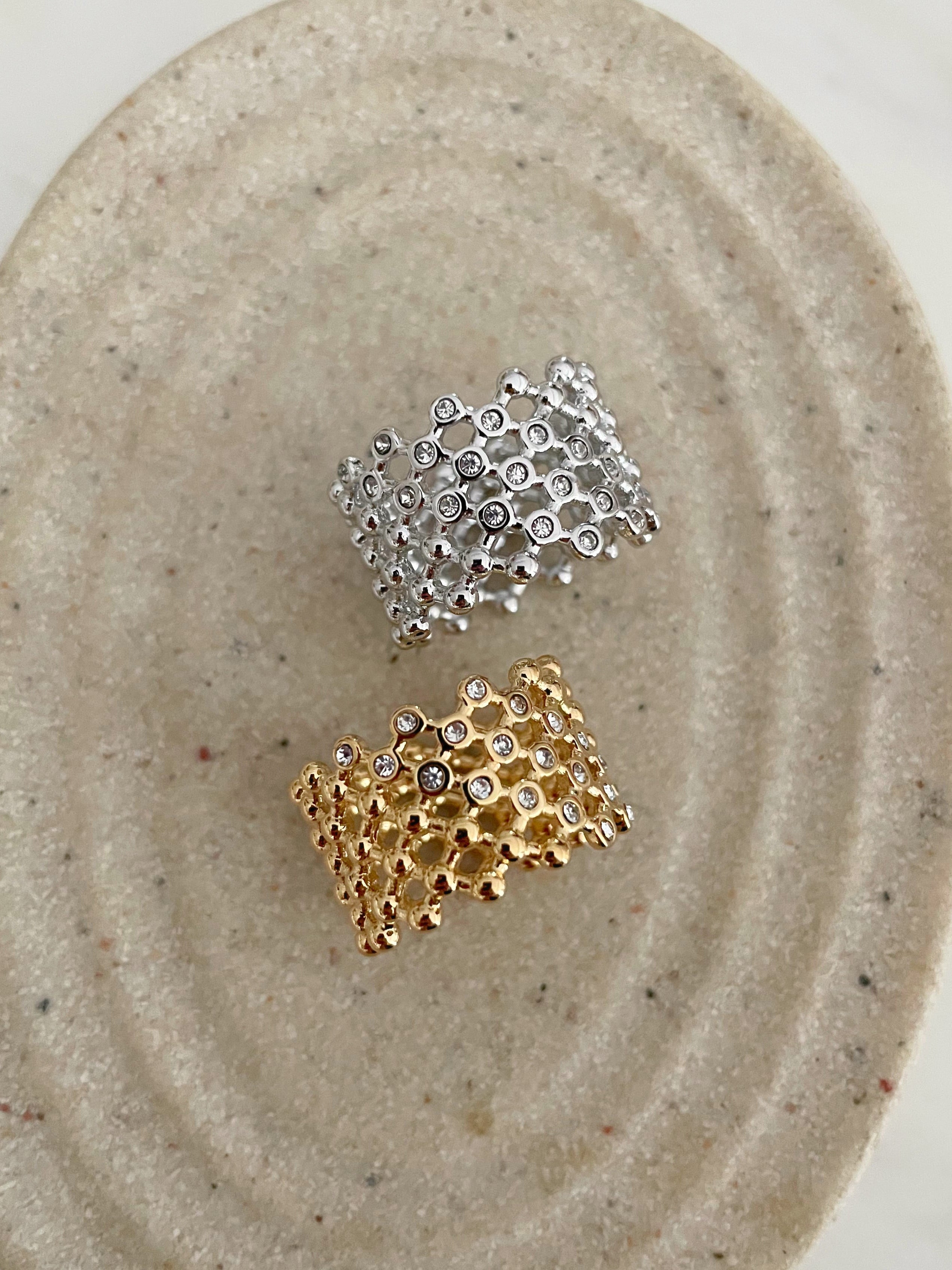 Honeycomb| Gold/Silver Chunky Patterned Ring