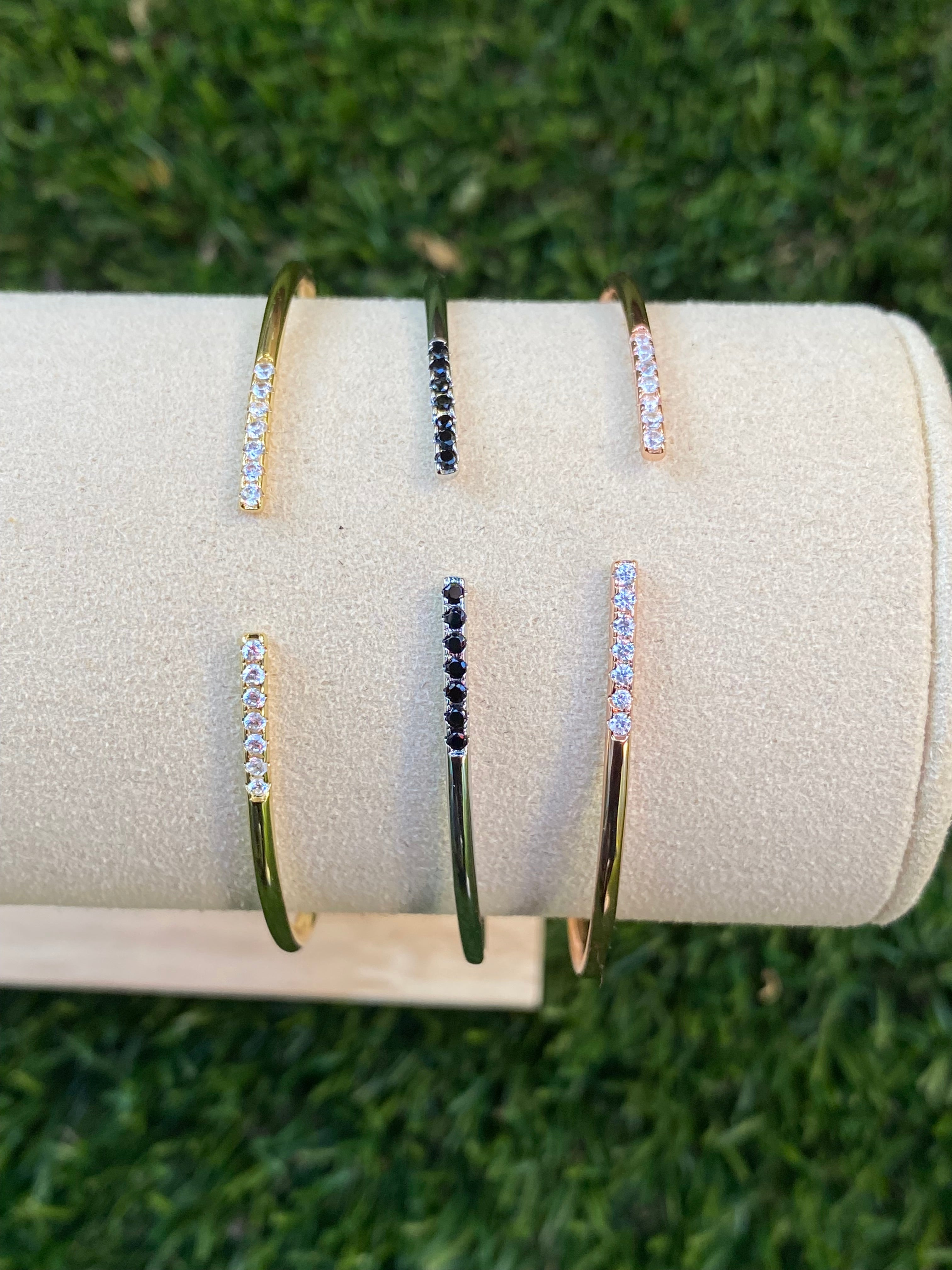 HANAN | Tarnish Free | Stainless Steel | Gold Plated | Gold/Silver/Rose-Gold Encrusted | Open Flexible Cuff Bangle