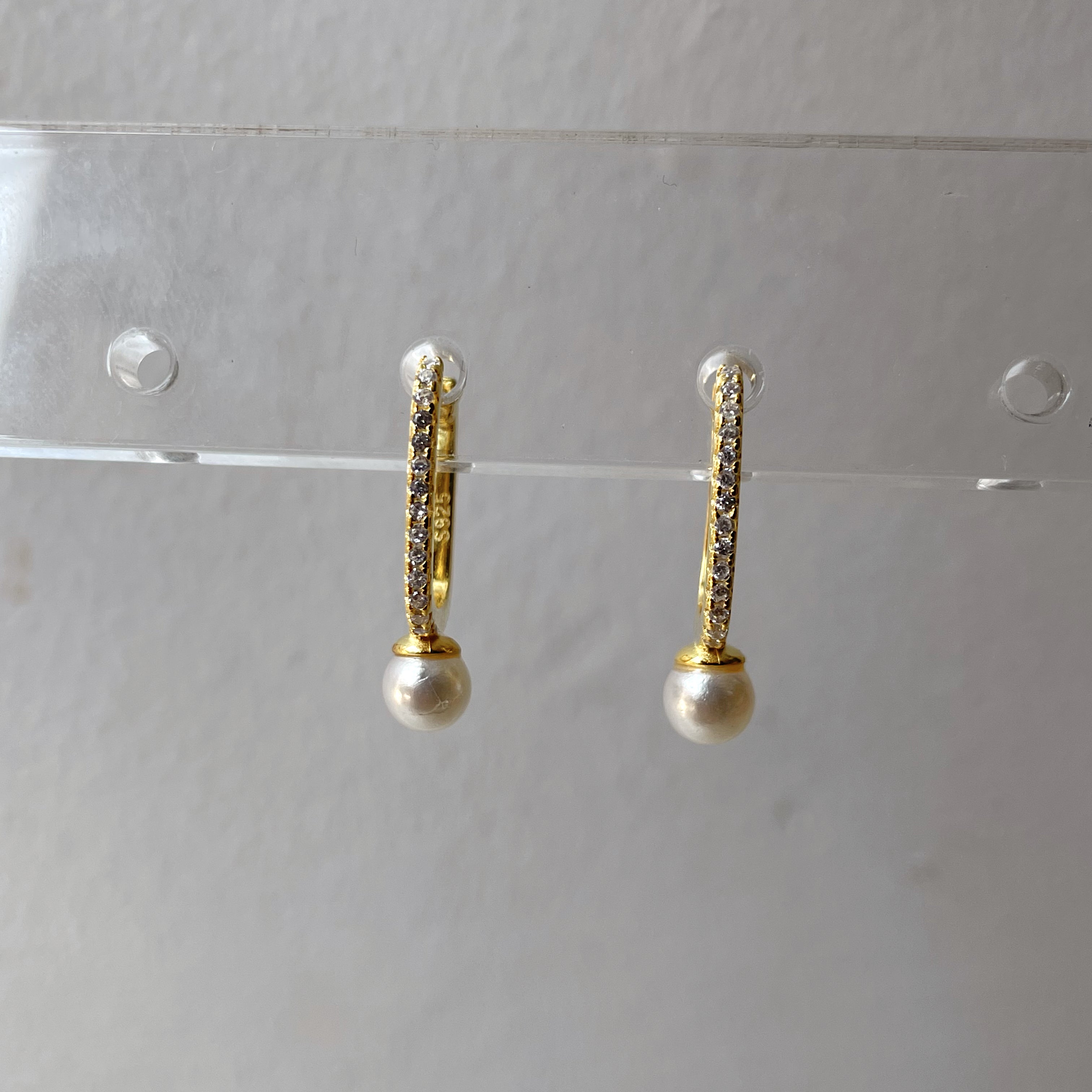 LITA | S925 Sterling Silver | Gold/Platinum Plated I Cubic Zirconia | Rectangular Pearl Huggie | Earring