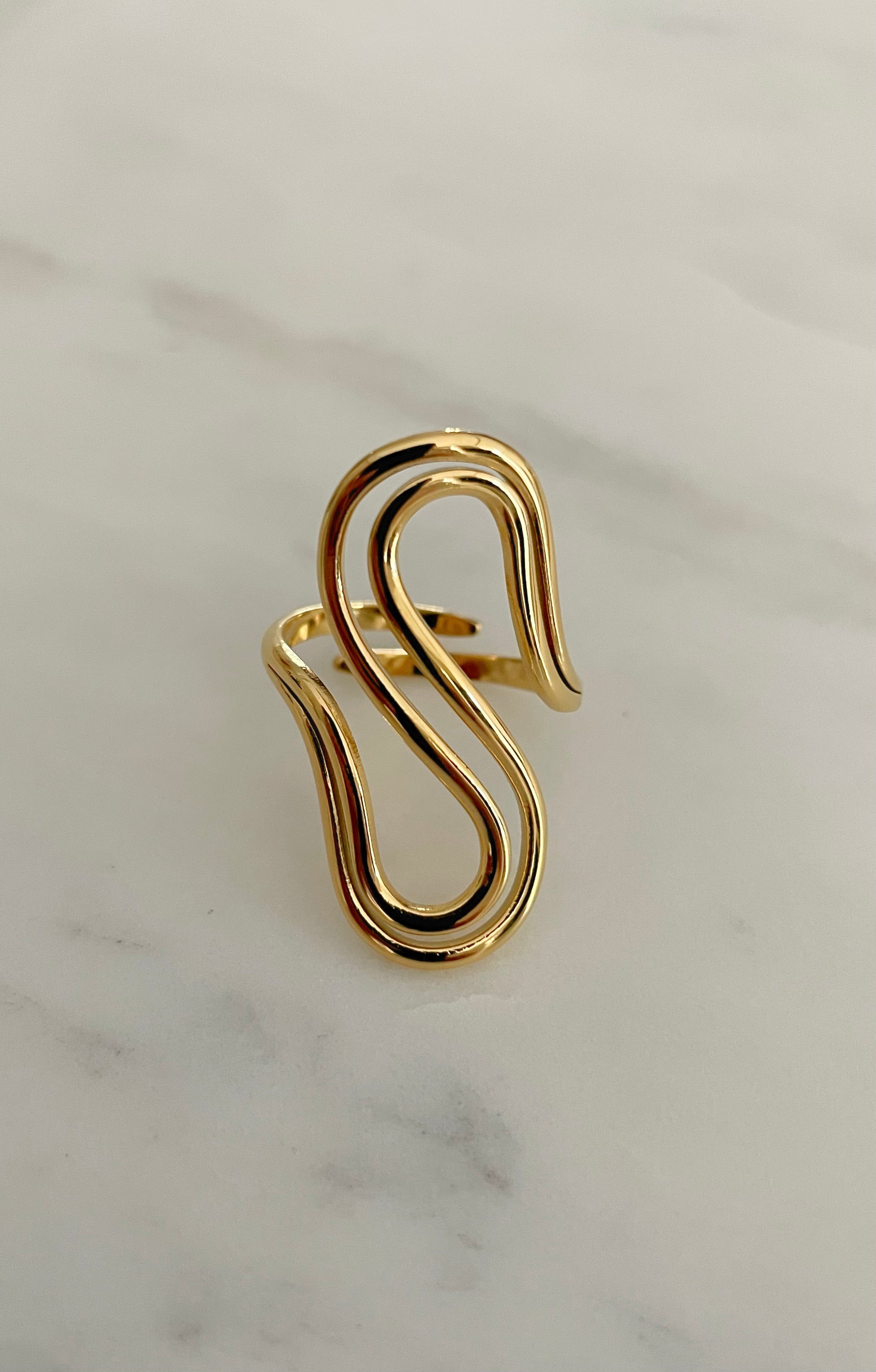 Freeform|Tarnish-Free|Gold Geometric Shaped Ring|Adjustable