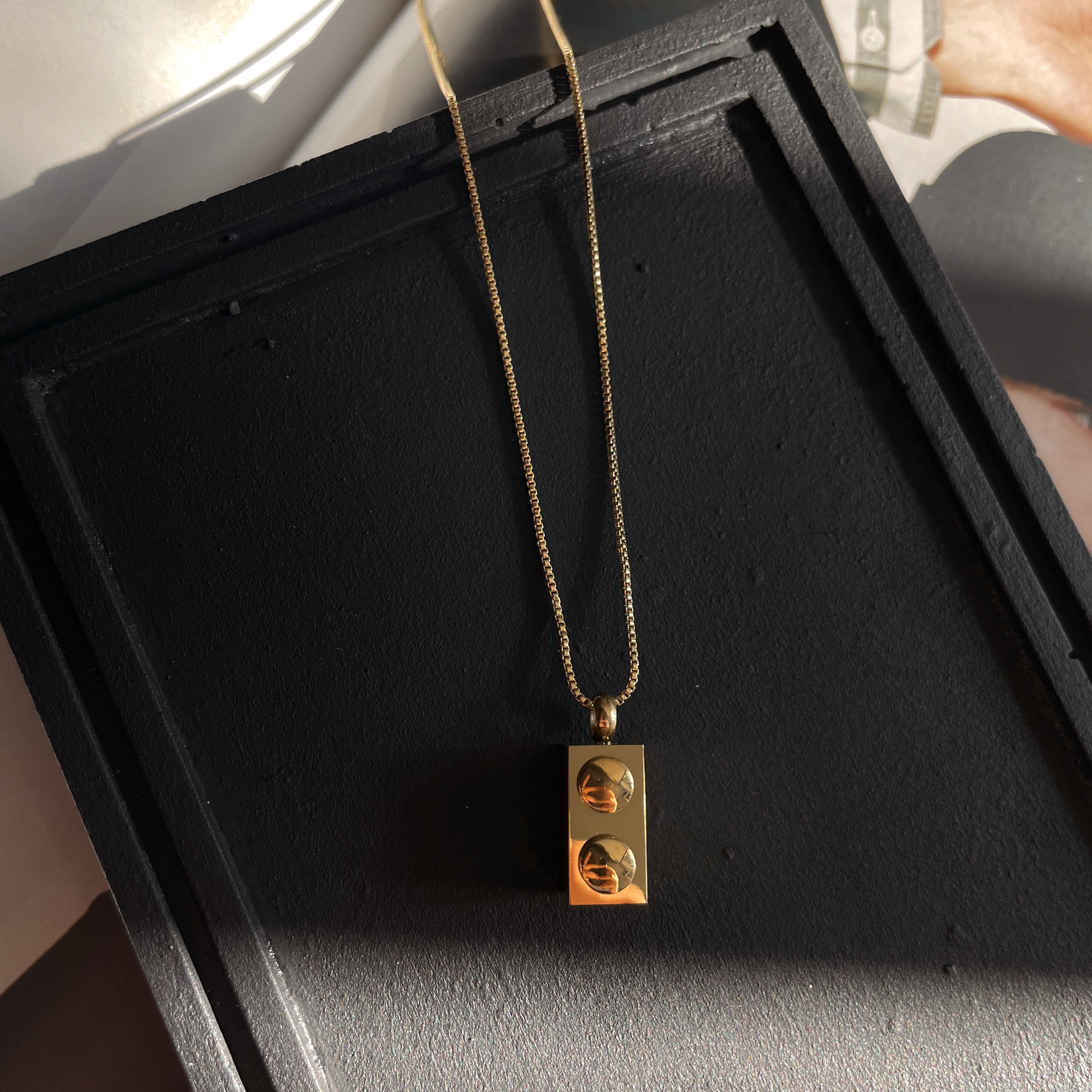 THE LEGO PIECE | ZibaMan | Gold 2 Stud Lego Block Pendant Necklace | Tarnish-Free