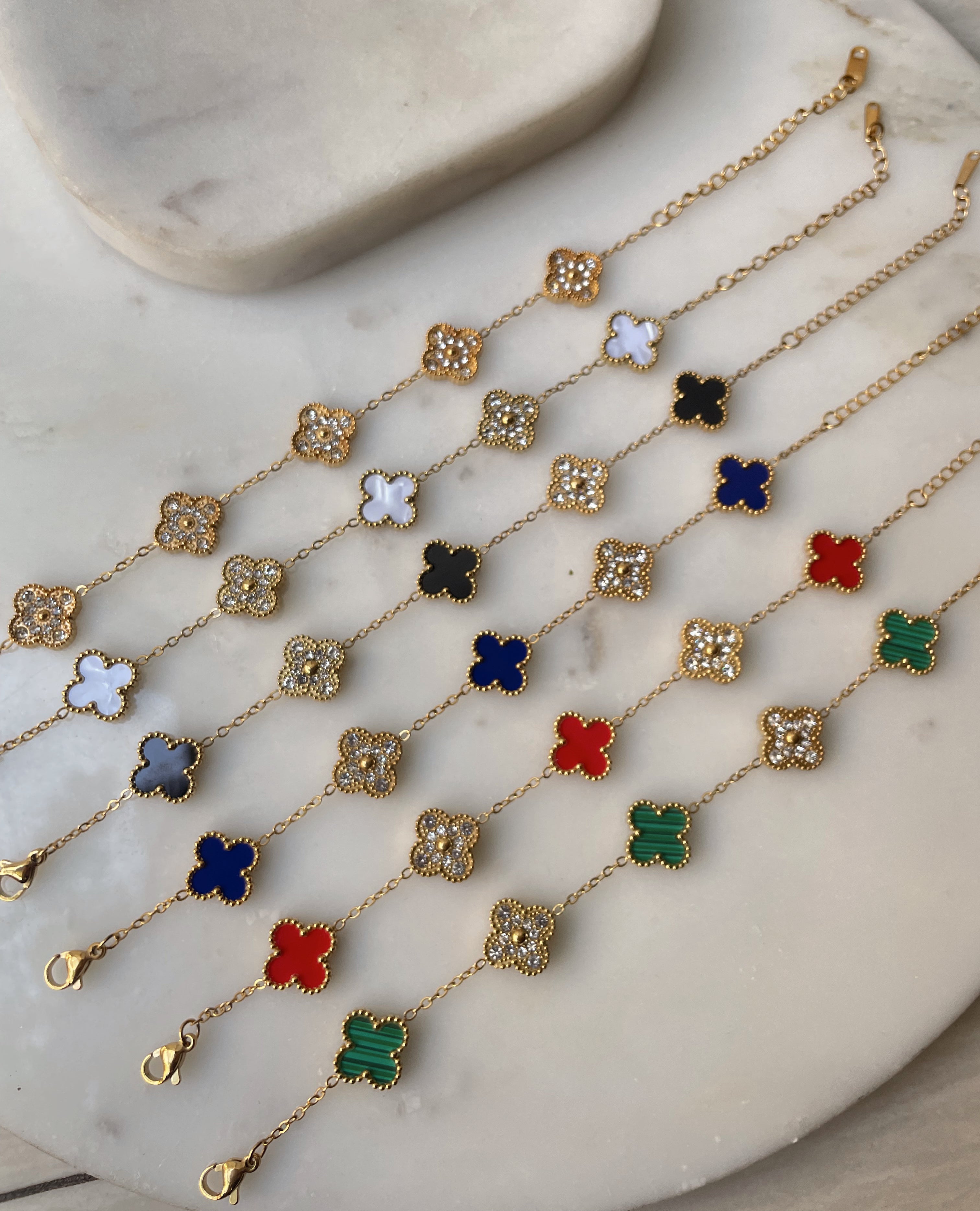 BLING FLOWER COLOUR BRACELET | Tarnish Free | Green/Black/Red/Blue/Plain Encrusted Flower | Bracelet