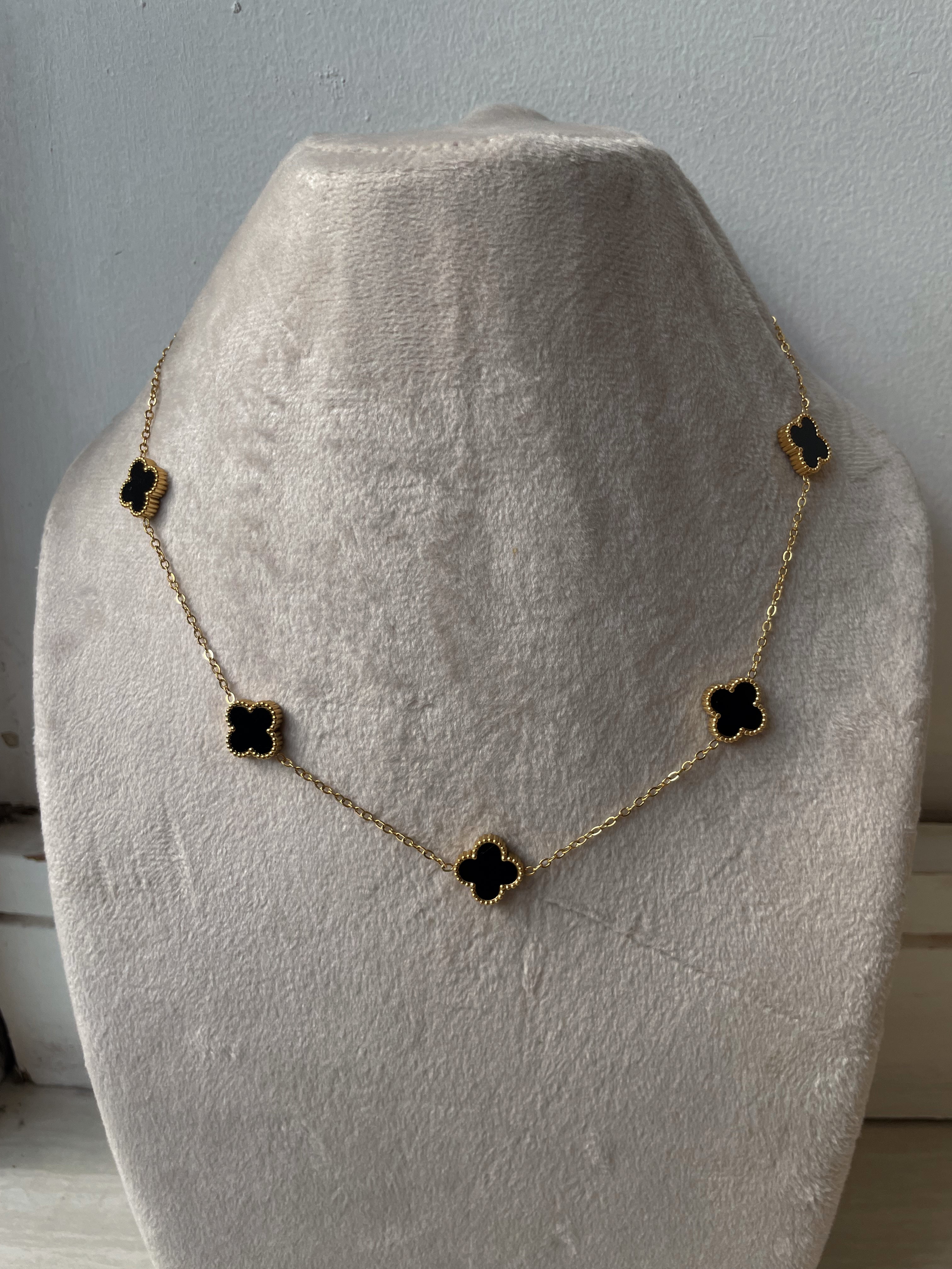 FLOWER MULTI NECKLACE | Tarnish Free | Gold Black/White Multi-Flower | Necklace