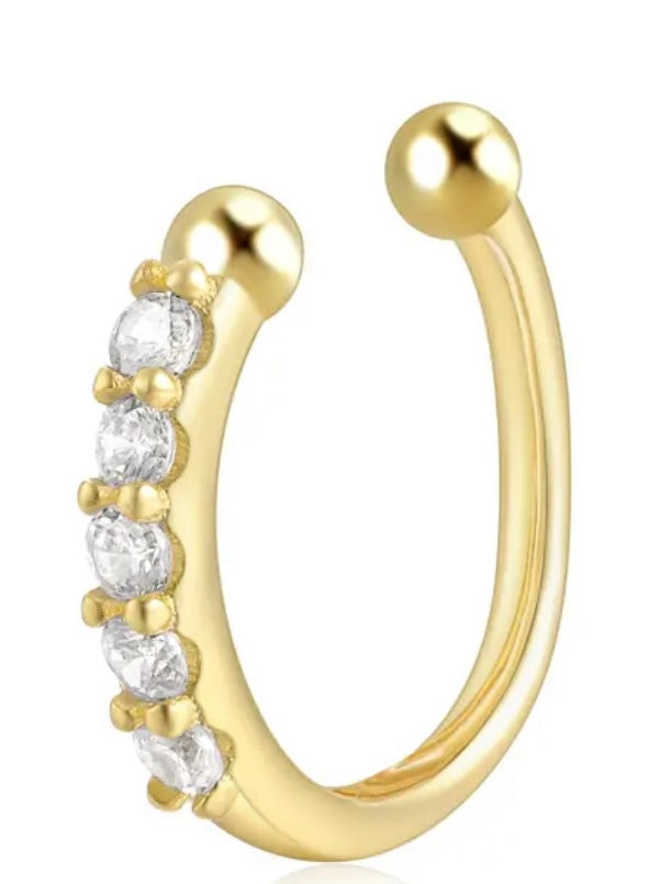NOSE RING I S925 Sterling Silver I 18k Gold Plated I Cubic Zirconia Adjustable | Nose Cuff (no piercing needed)