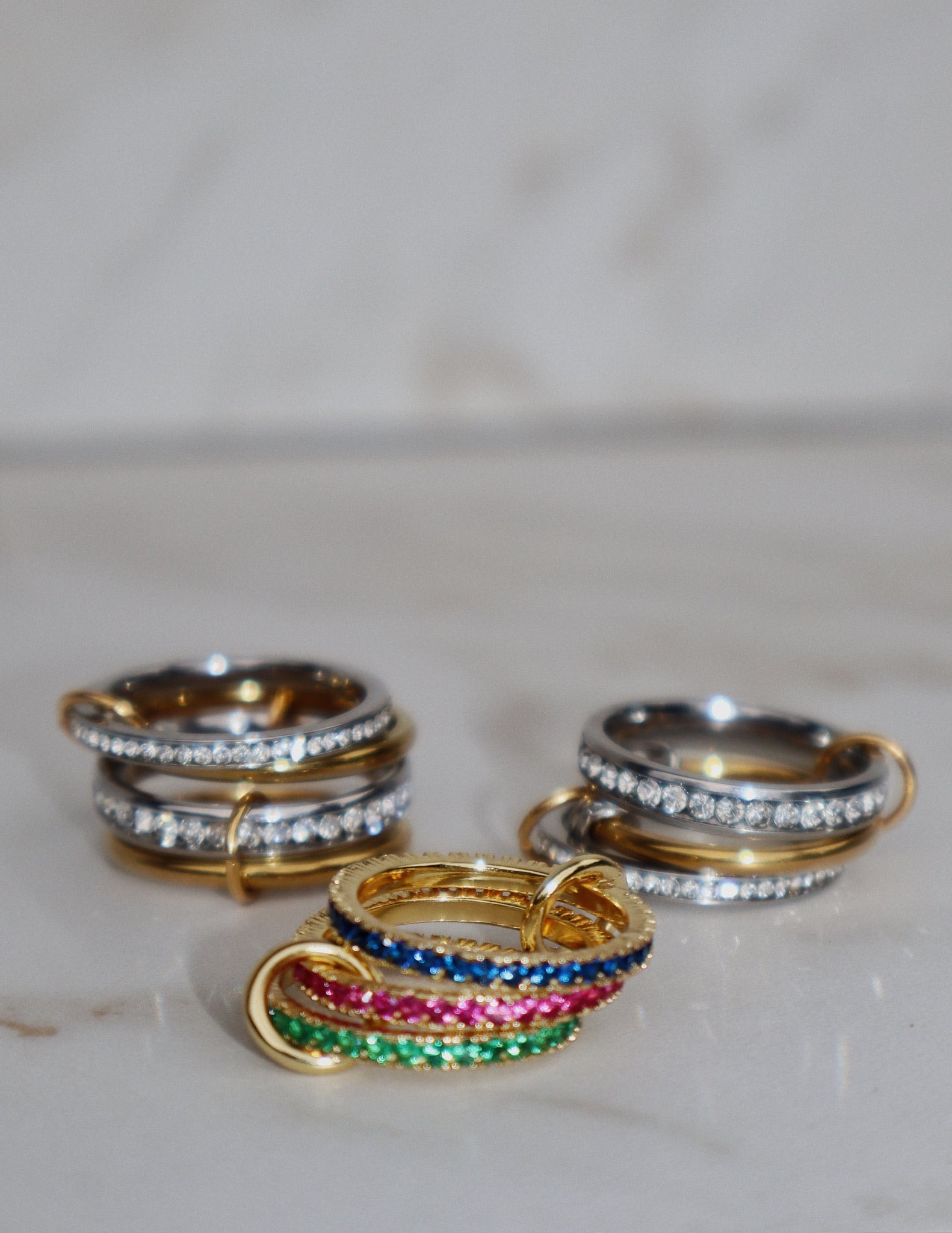 LIA | | linked 3 Multi Colour eternity bands Ring | Gold