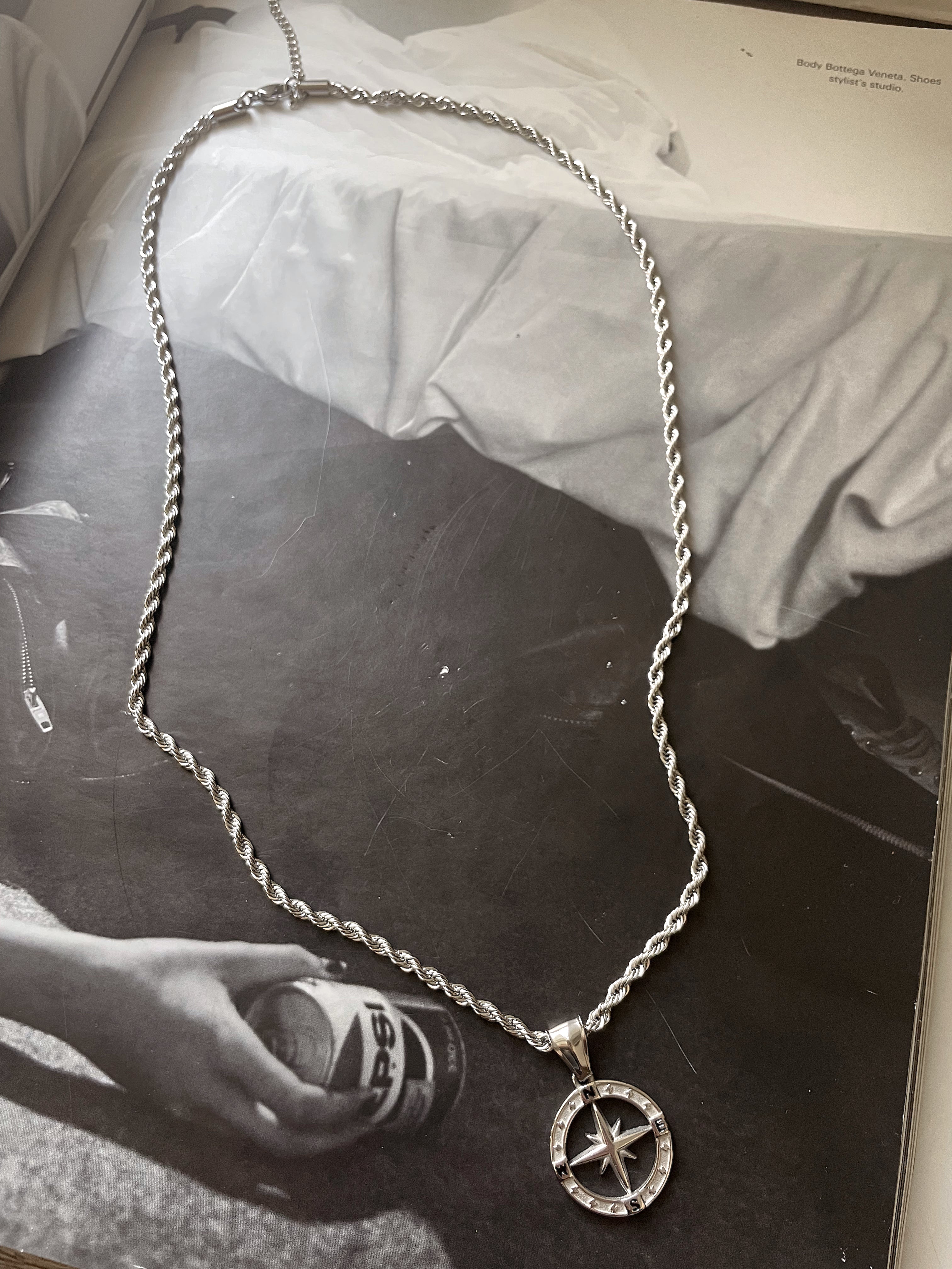 ADVENTURER | ZibaMan | Gold/Silver and Cubic Compass Pendant Rope Chain Necklace | Tarnish-Free