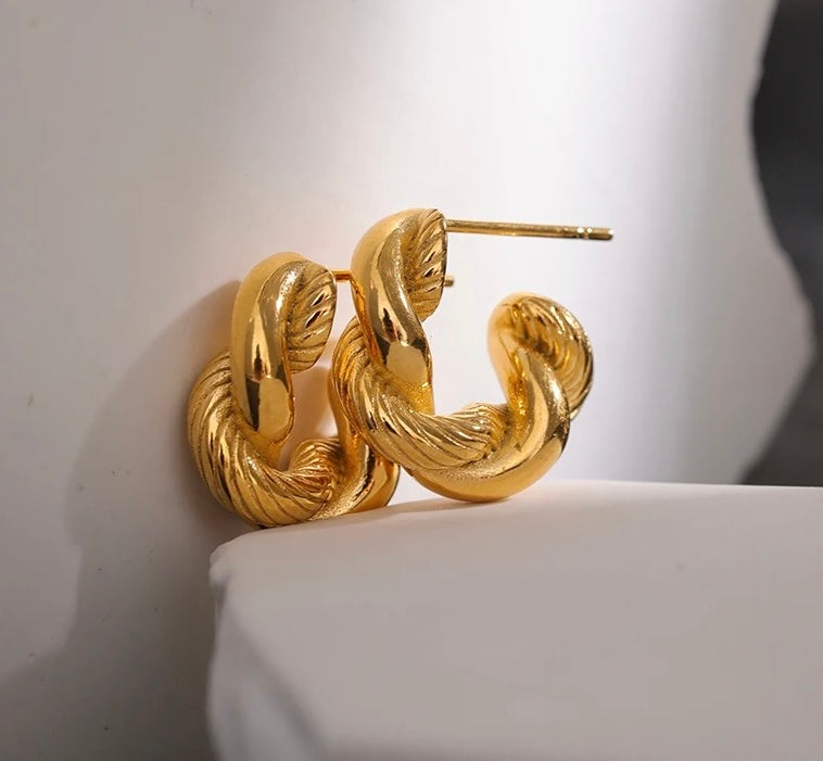 FRENCH CROISSANTS | Tarnish Free | Gold Twisted Curve Stud | Earrings