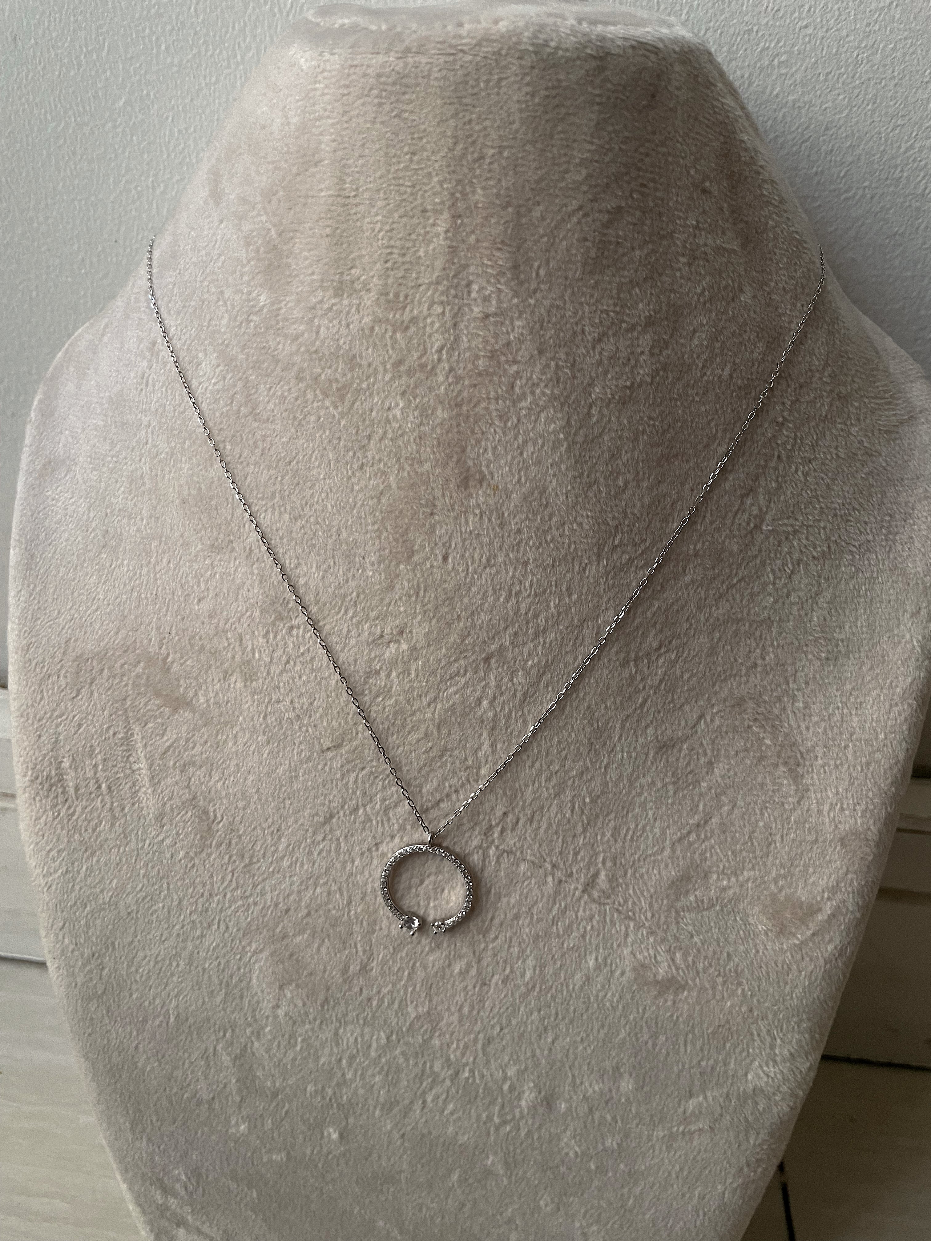 MOONLIGHT | S925 Sterling Silver | 18ct Gold/Platinum Plated | Open Circle Encrusted | Necklace