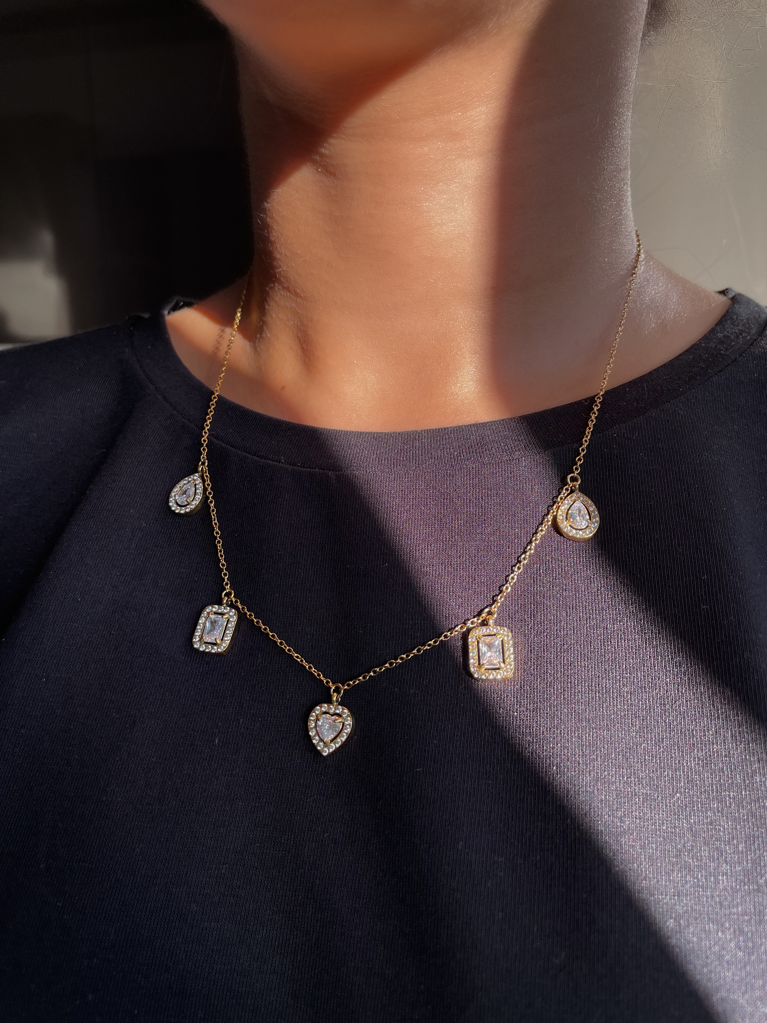 VALENTINA | Tarnish Free | Silver/Gold Heart and Drop Luxury Necklace | AAA Grade Cubic Zirconia