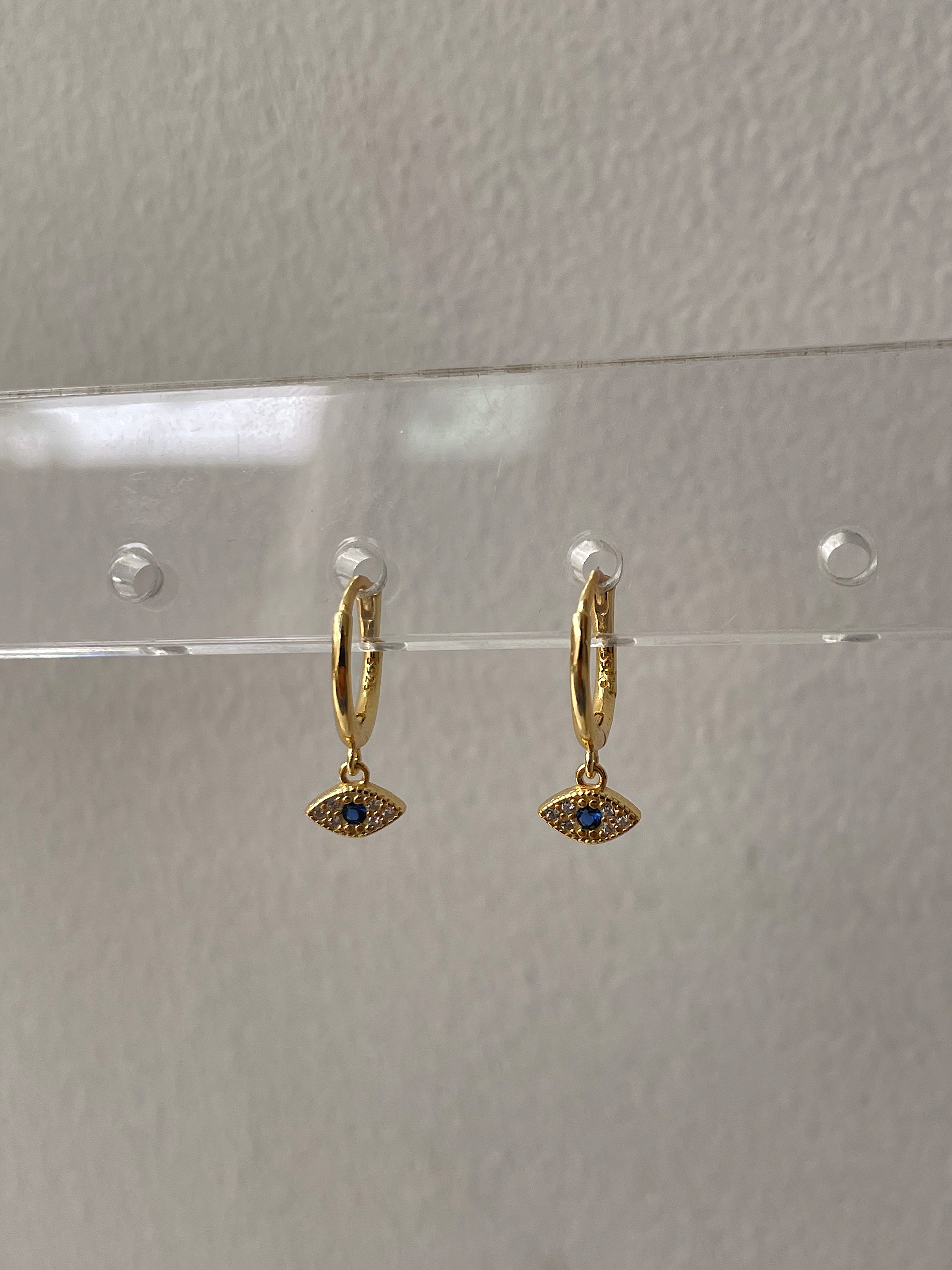 ANISHA | S925 Sterling Silver |18ct Gold/Silver Plated | Clear Cubic Encrusted | Evil Eye Huggies | Earring