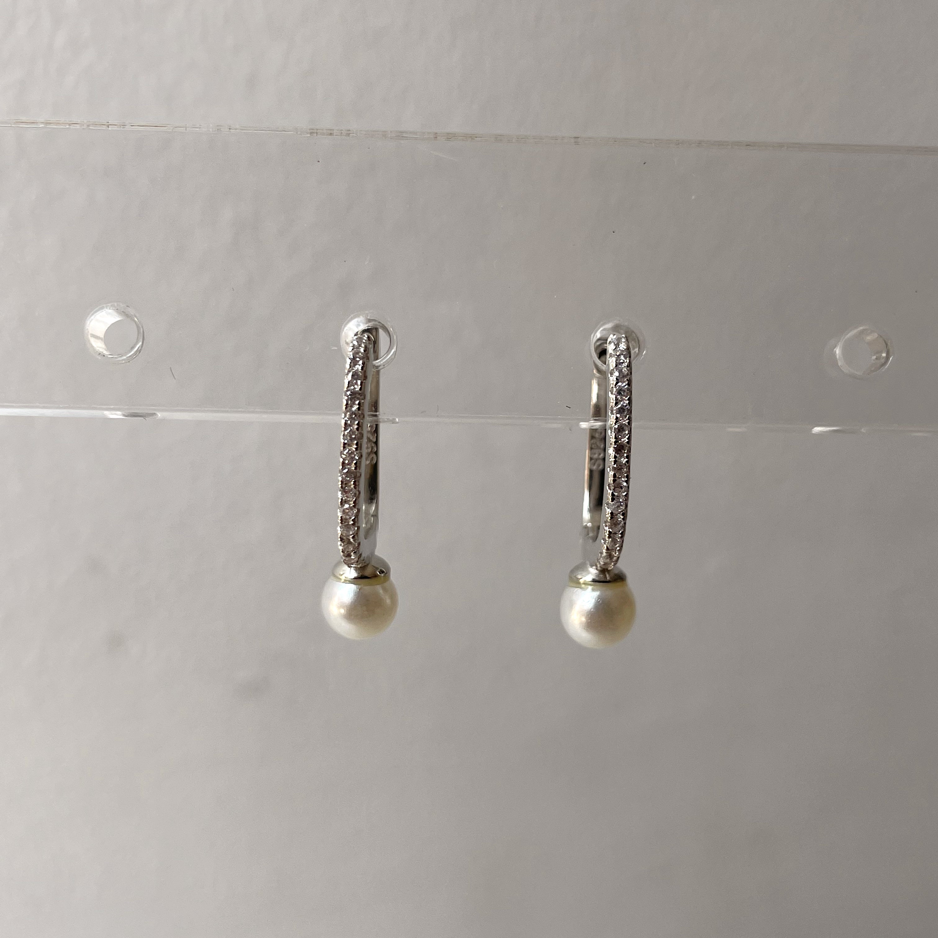 LITA | S925 Sterling Silver | Gold/Platinum Plated I Cubic Zirconia | Rectangular Pearl Huggie | Earring
