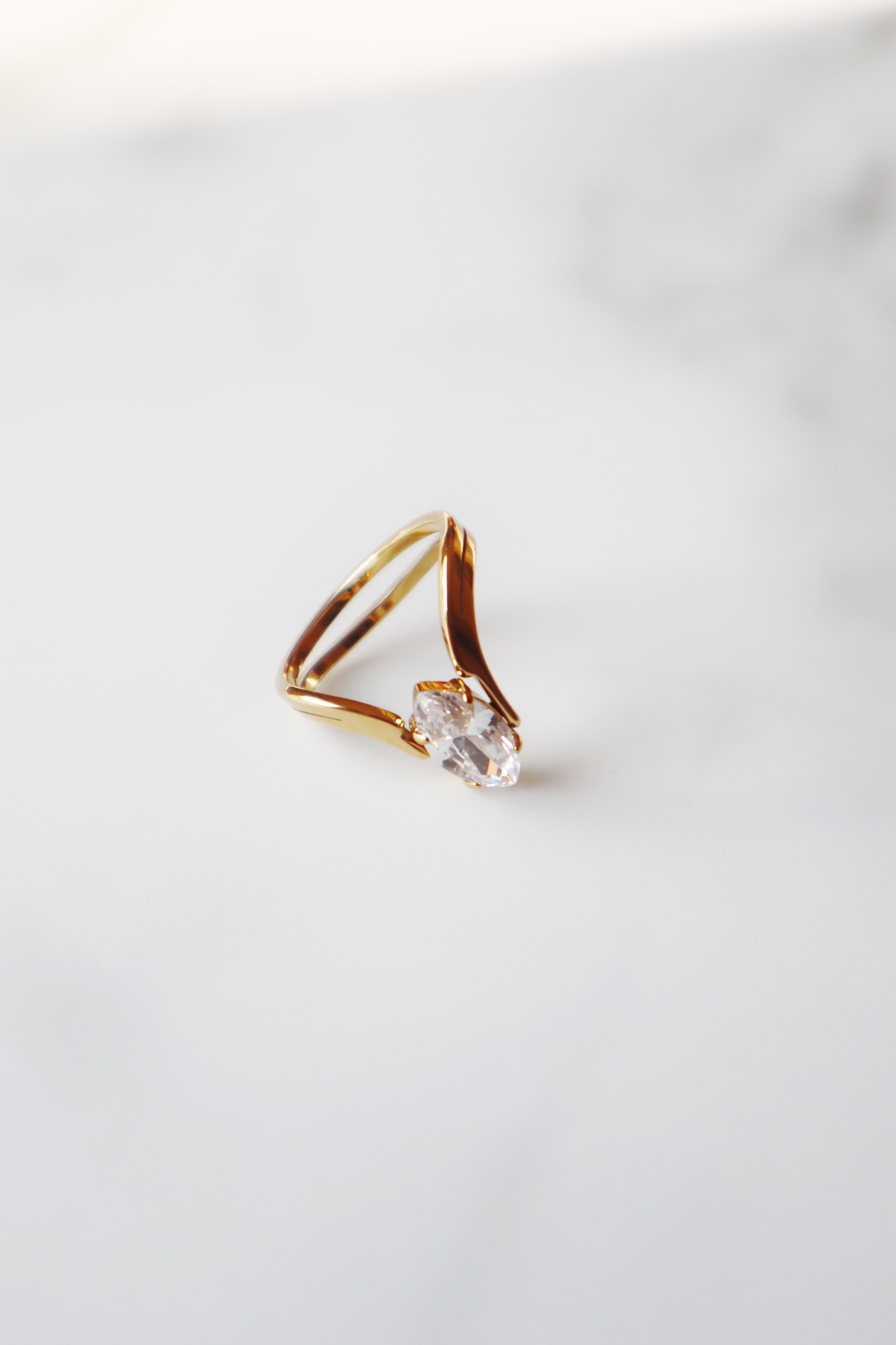 COSMO| Tarnish-Free| Gold Ring with Centre Marquise Stone