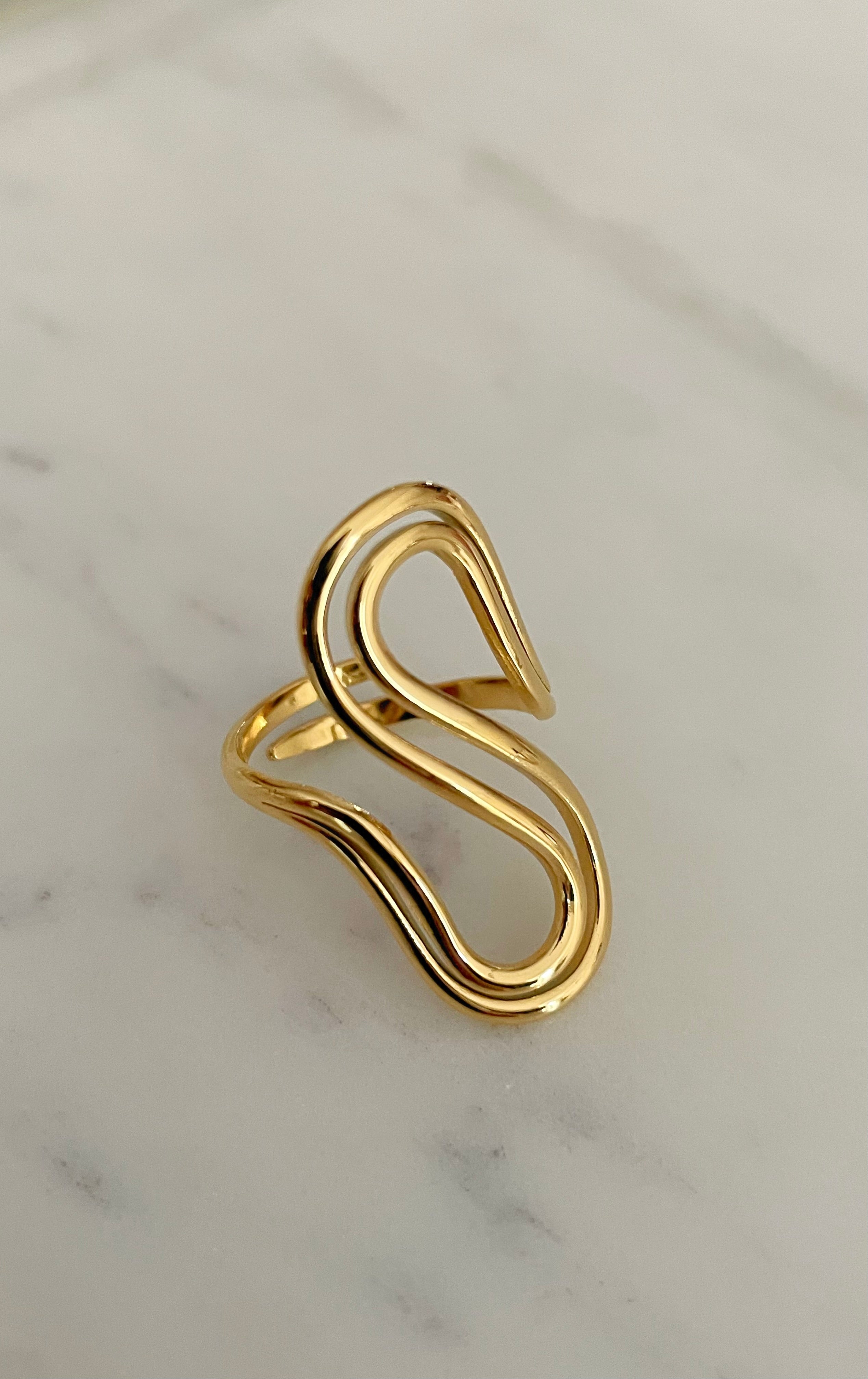 Freeform|Tarnish-Free|Gold Geometric Shaped Ring|Adjustable