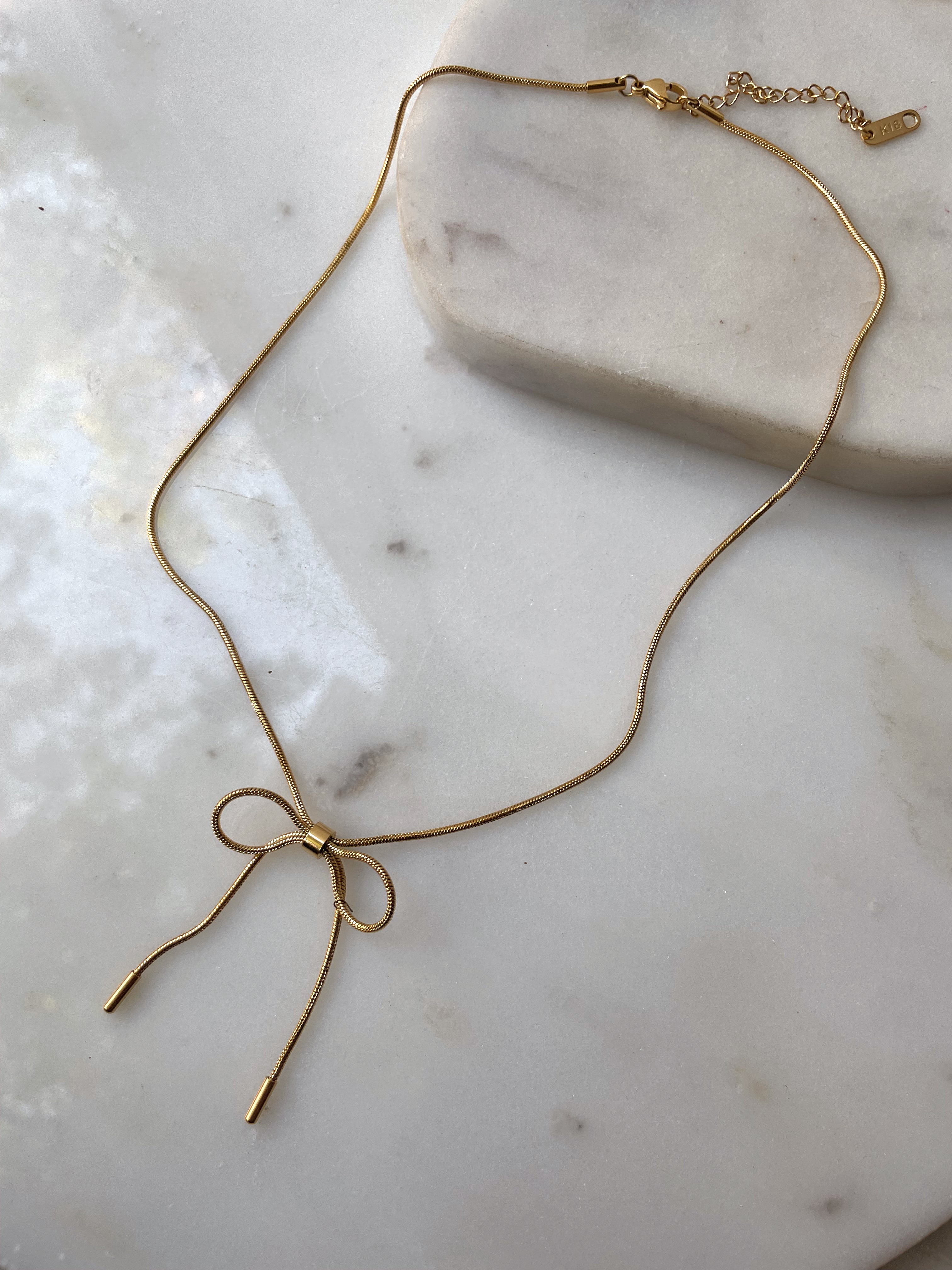 ROMY | Tarnish Free | Stainless Steel | Gold Thin Bow Tie | Necklace
