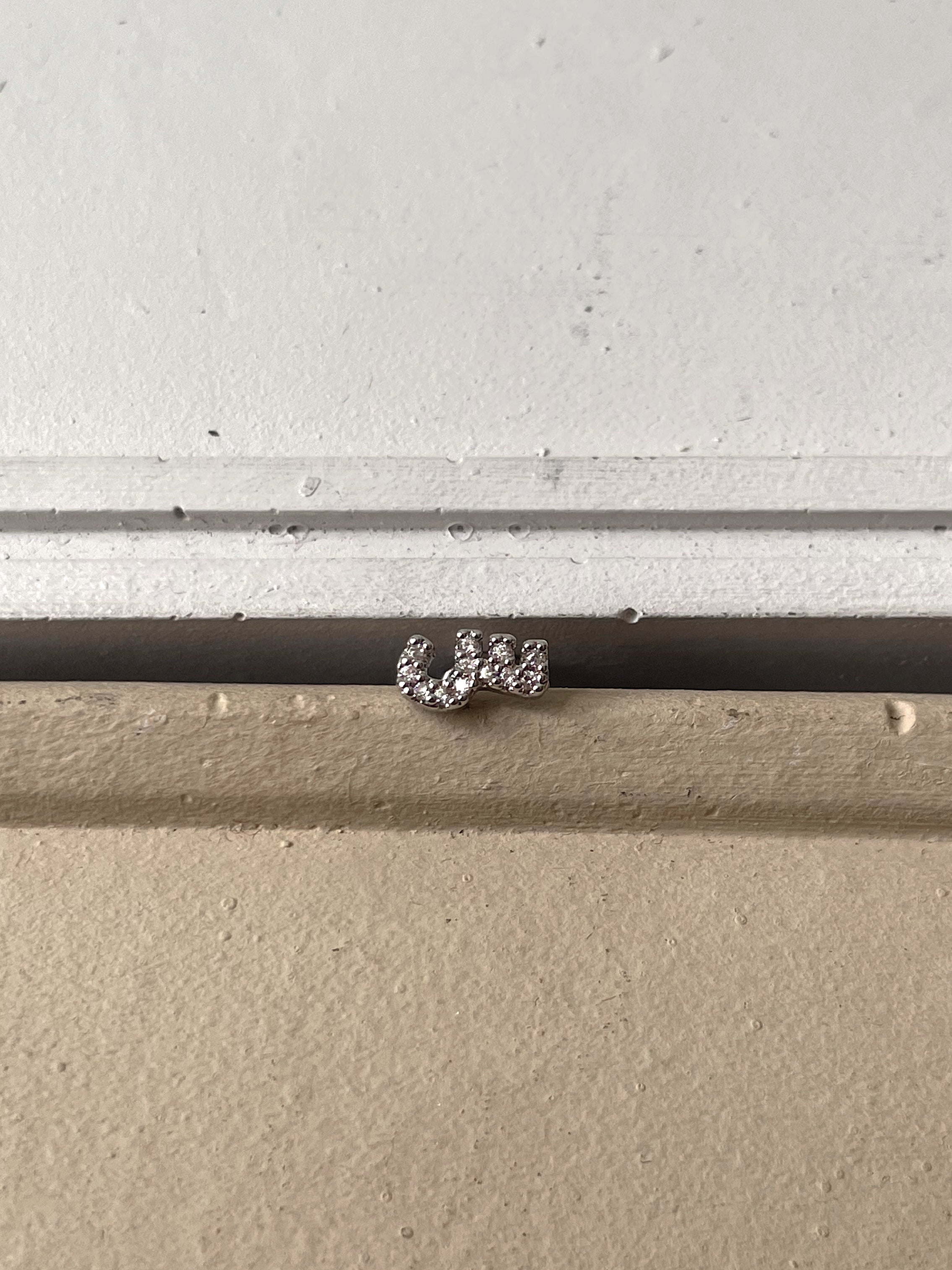 DAZZLING SILVER ARABIC INITIAL EARRING | Cubic Zirconia | SINGLE PIECE