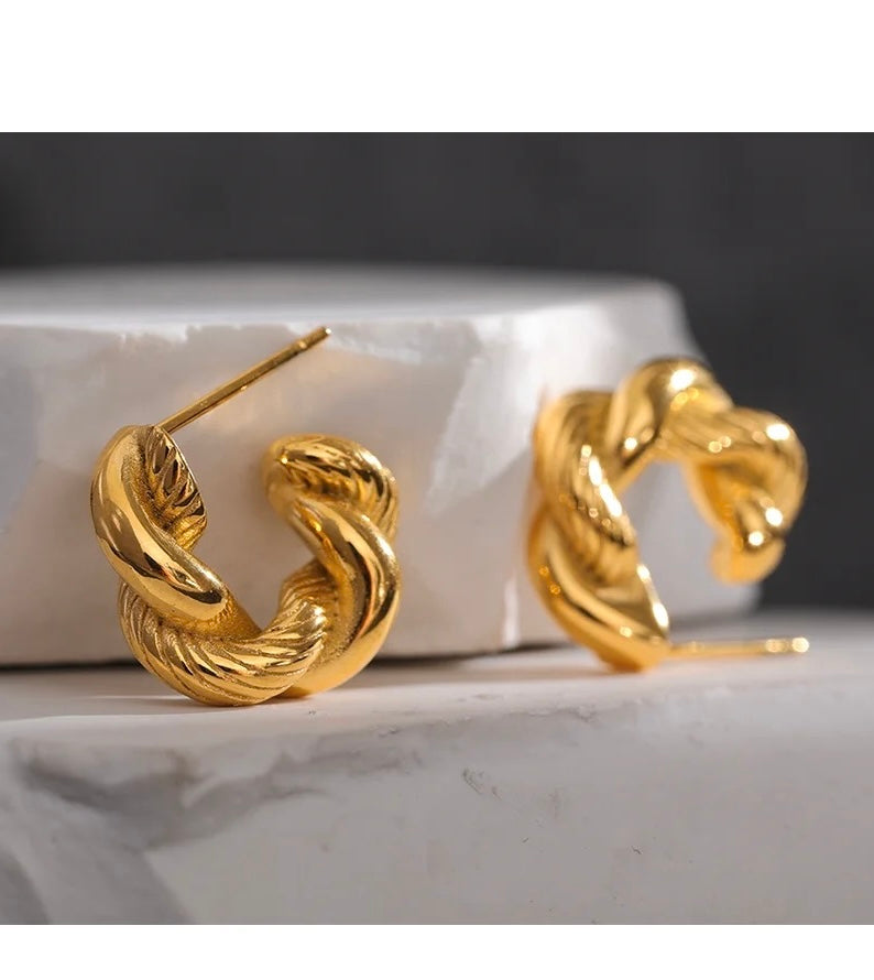 FRENCH CROISSANTS | Tarnish Free | Gold Twisted Curve Stud | Earrings