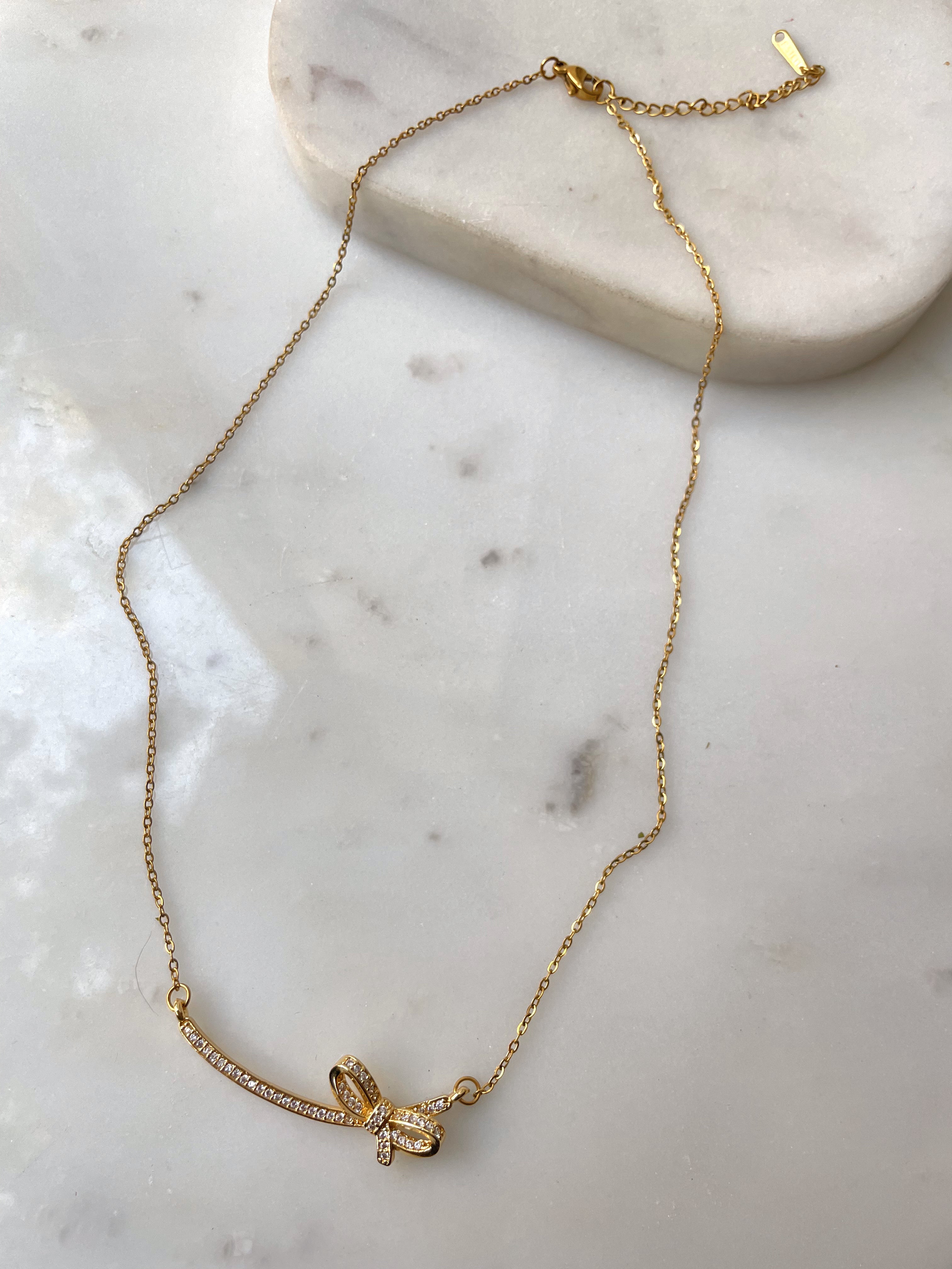 EXAGGERATED BOW | Gold/Silver Bow Bar | 18k Gold Plated Necklace