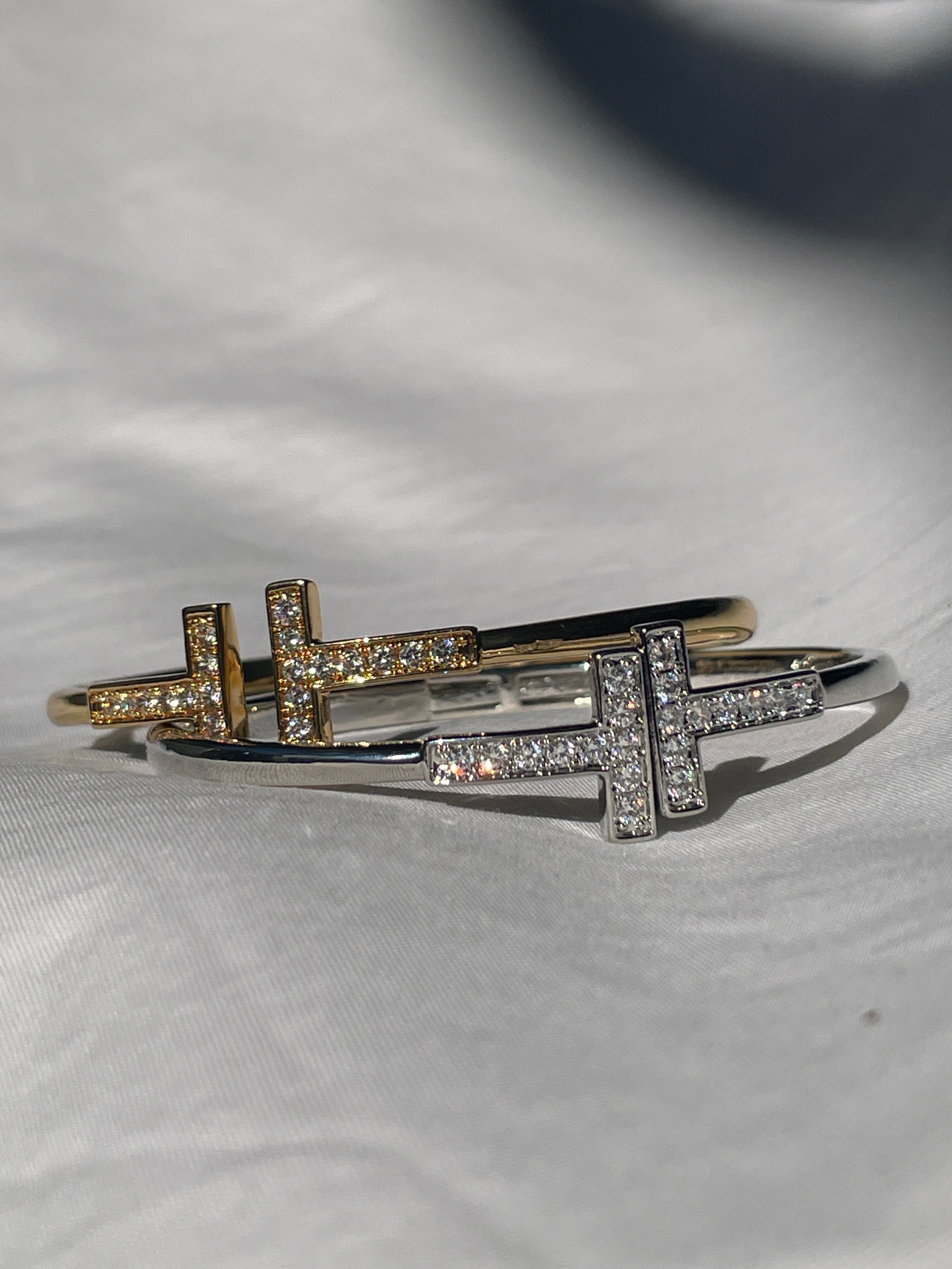 T-Bar Pavé| Gold/Silver Luxury Bangle