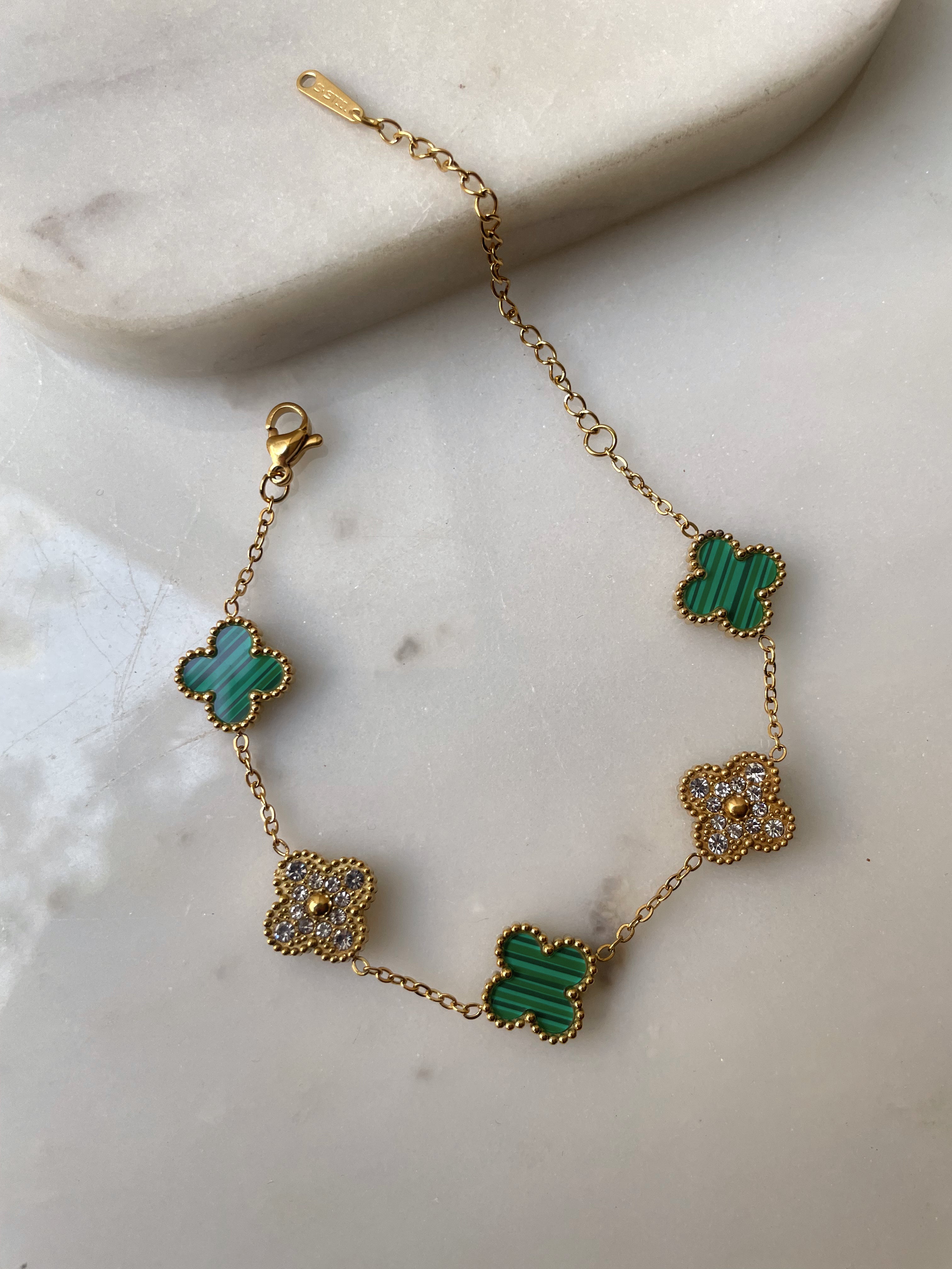 BLING FLOWER COLOUR BRACELET | Tarnish Free | Green/Black/Red/Blue/Plain Encrusted Flower | Bracelet