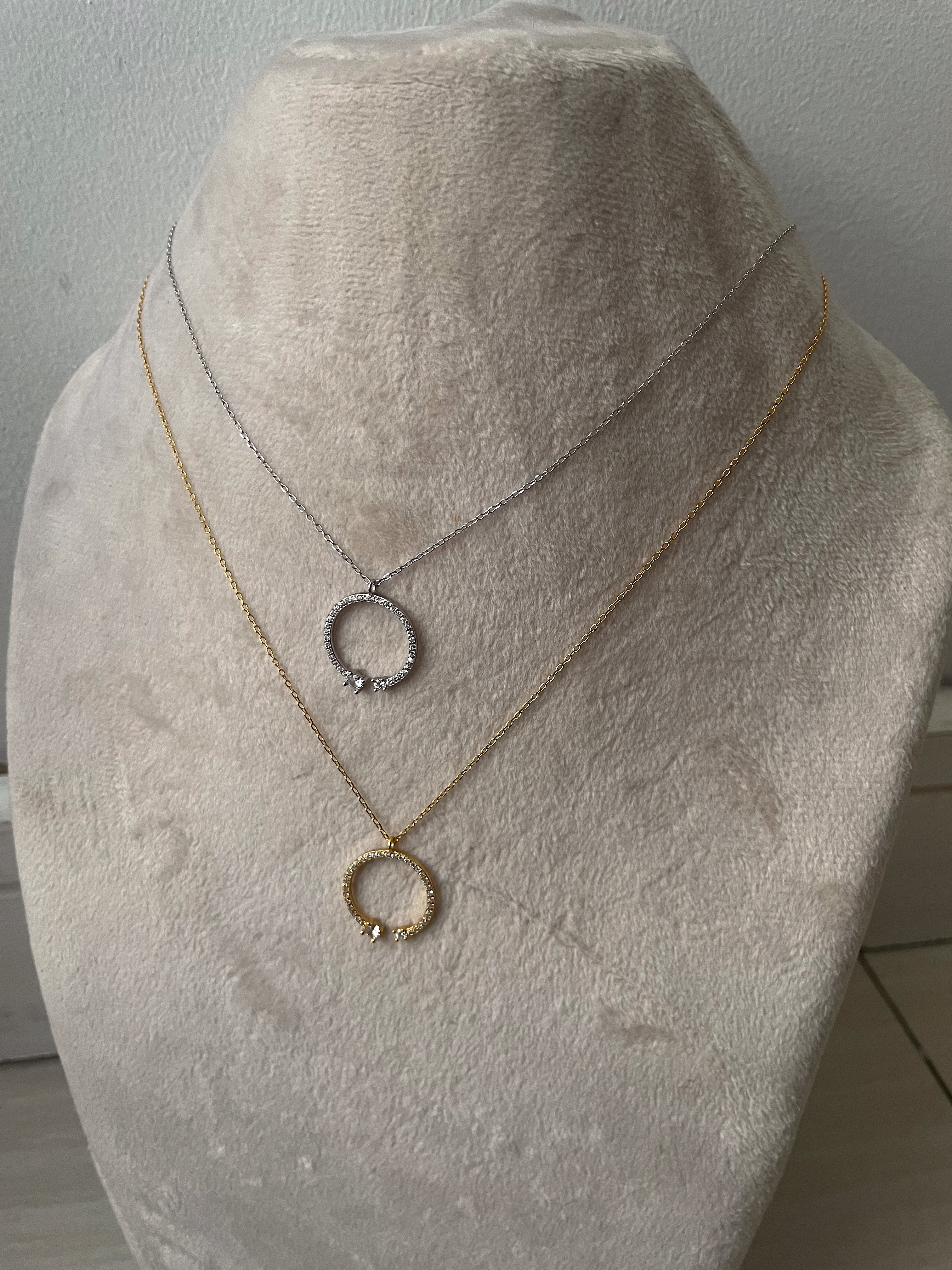 MOONLIGHT | S925 Sterling Silver | 18ct Gold/Platinum Plated | Open Circle Encrusted | Necklace