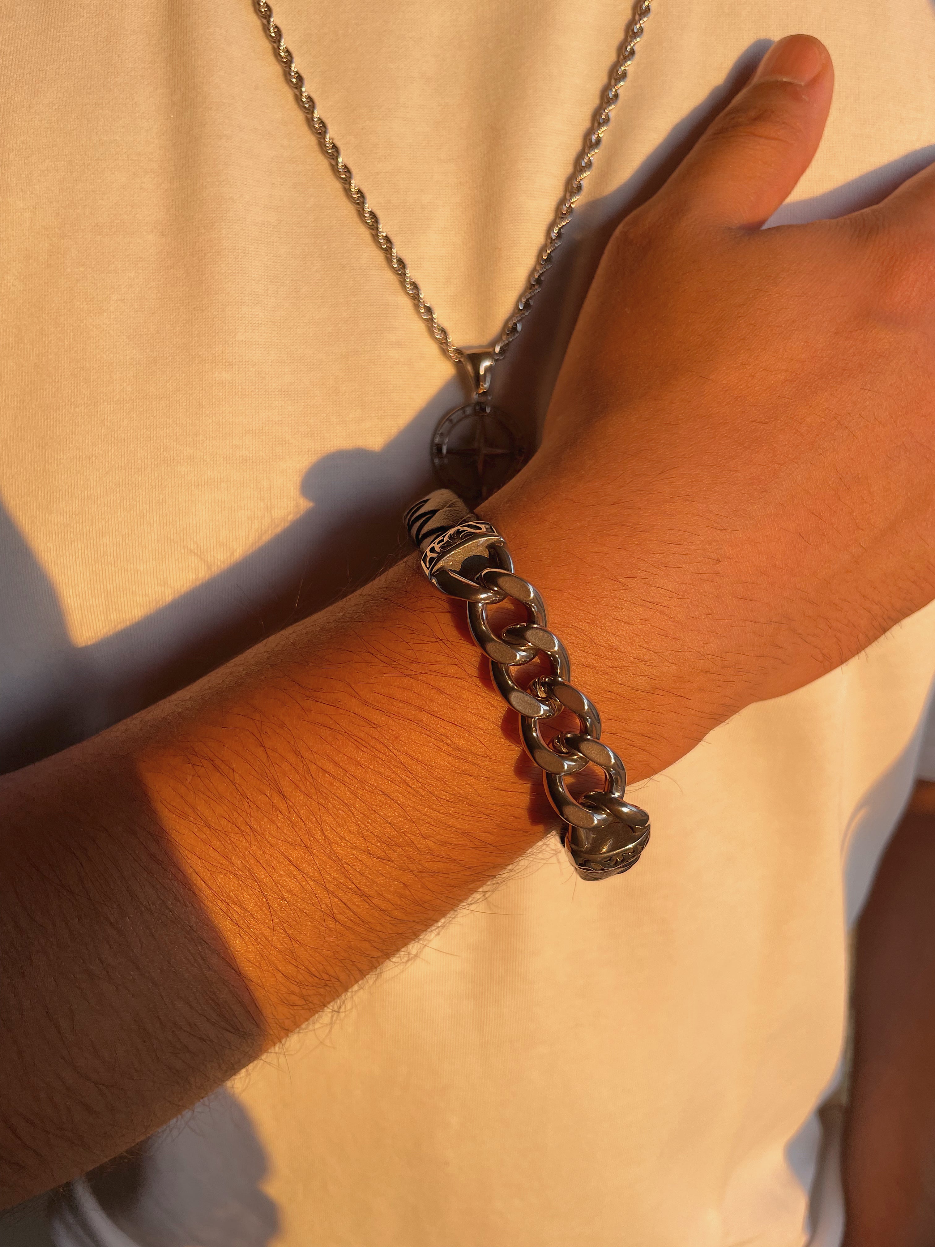 MAVERICK | ZibaMan | Black and Silver Leather Bracelet