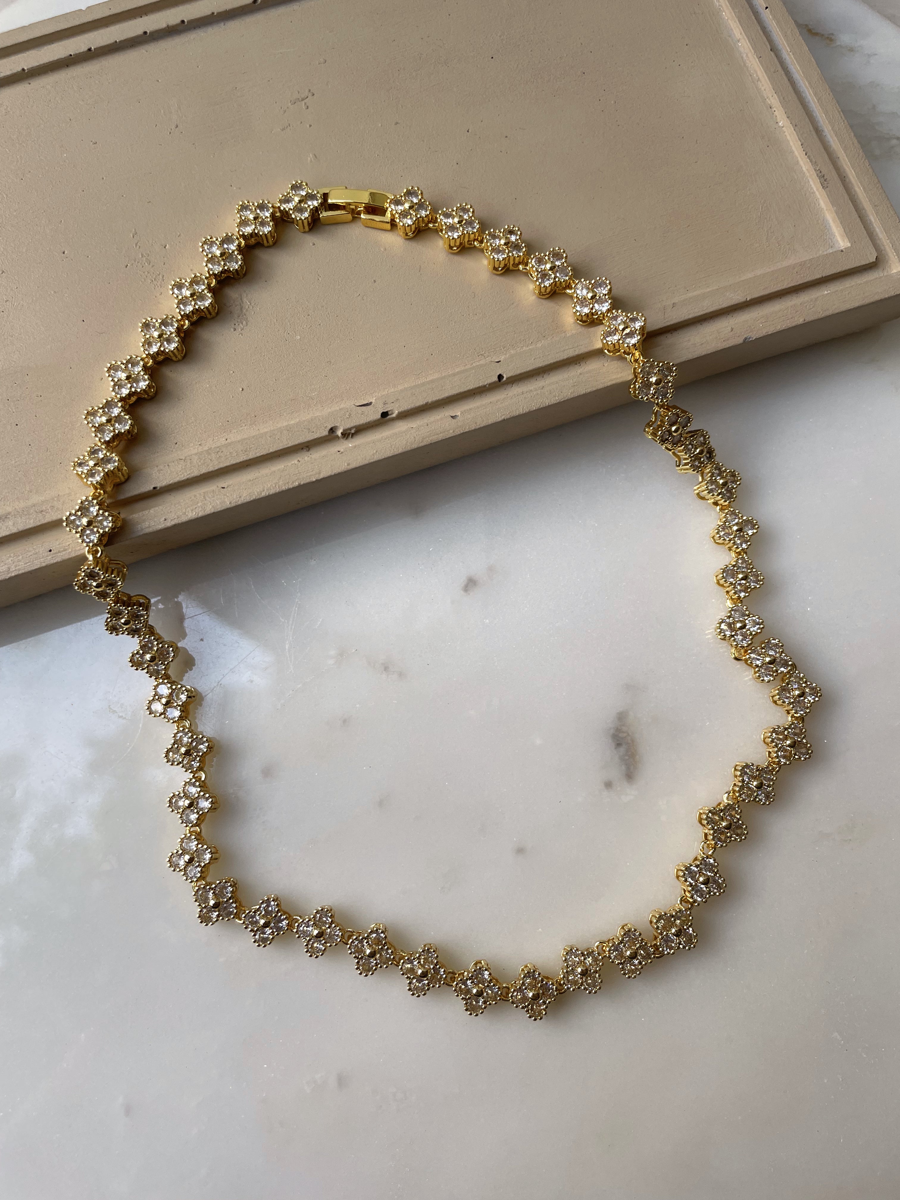 GARDENIA | Gold Clear/MultiColored/ Black Multi-Clover Flower | Necklace/Bracelet
