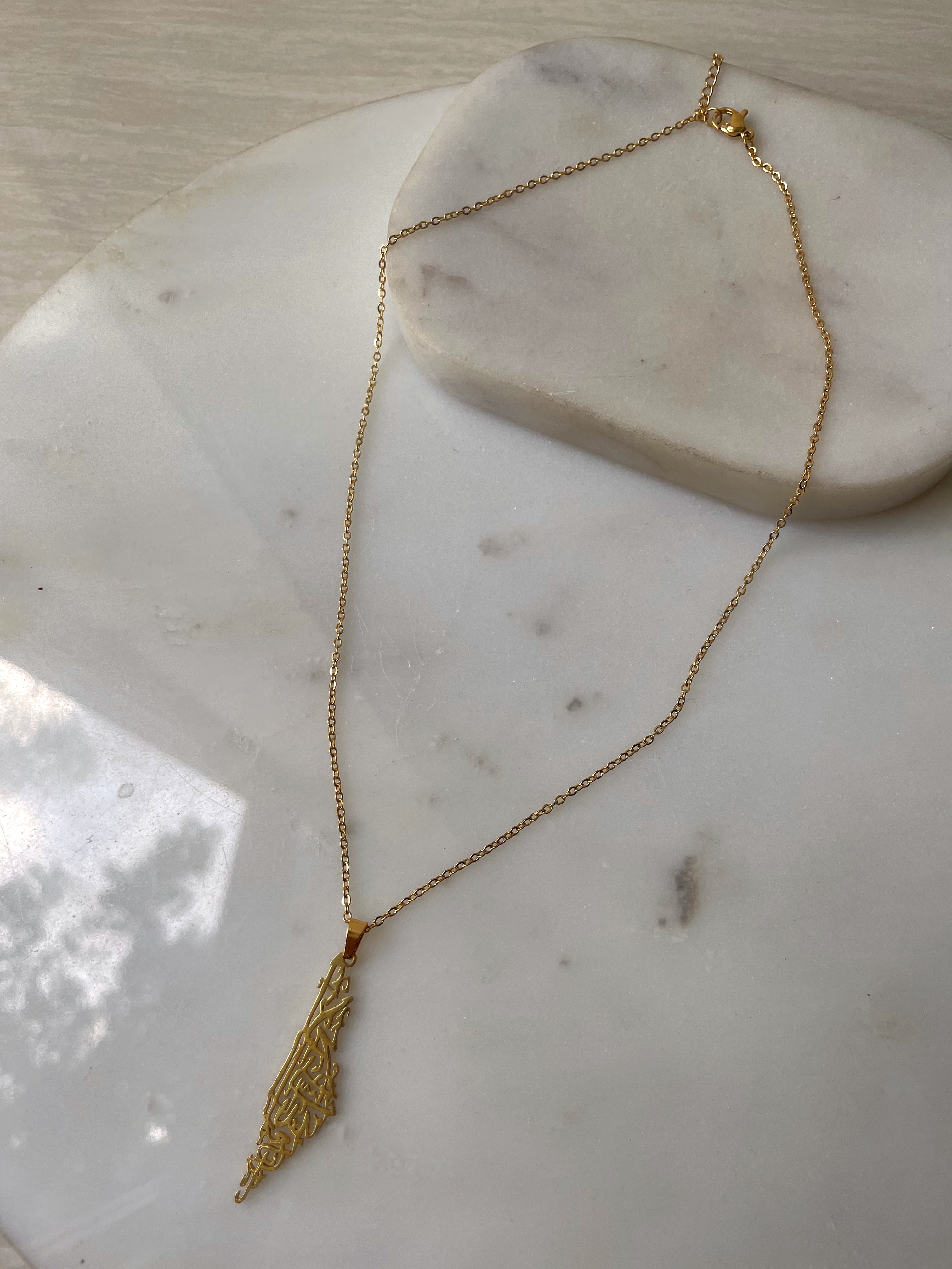 CALLIGRAPHY FOR PALESTINE I PALESTINE MAP | Tarnish Free I Gold/Silver/Rose-Gold Necklace