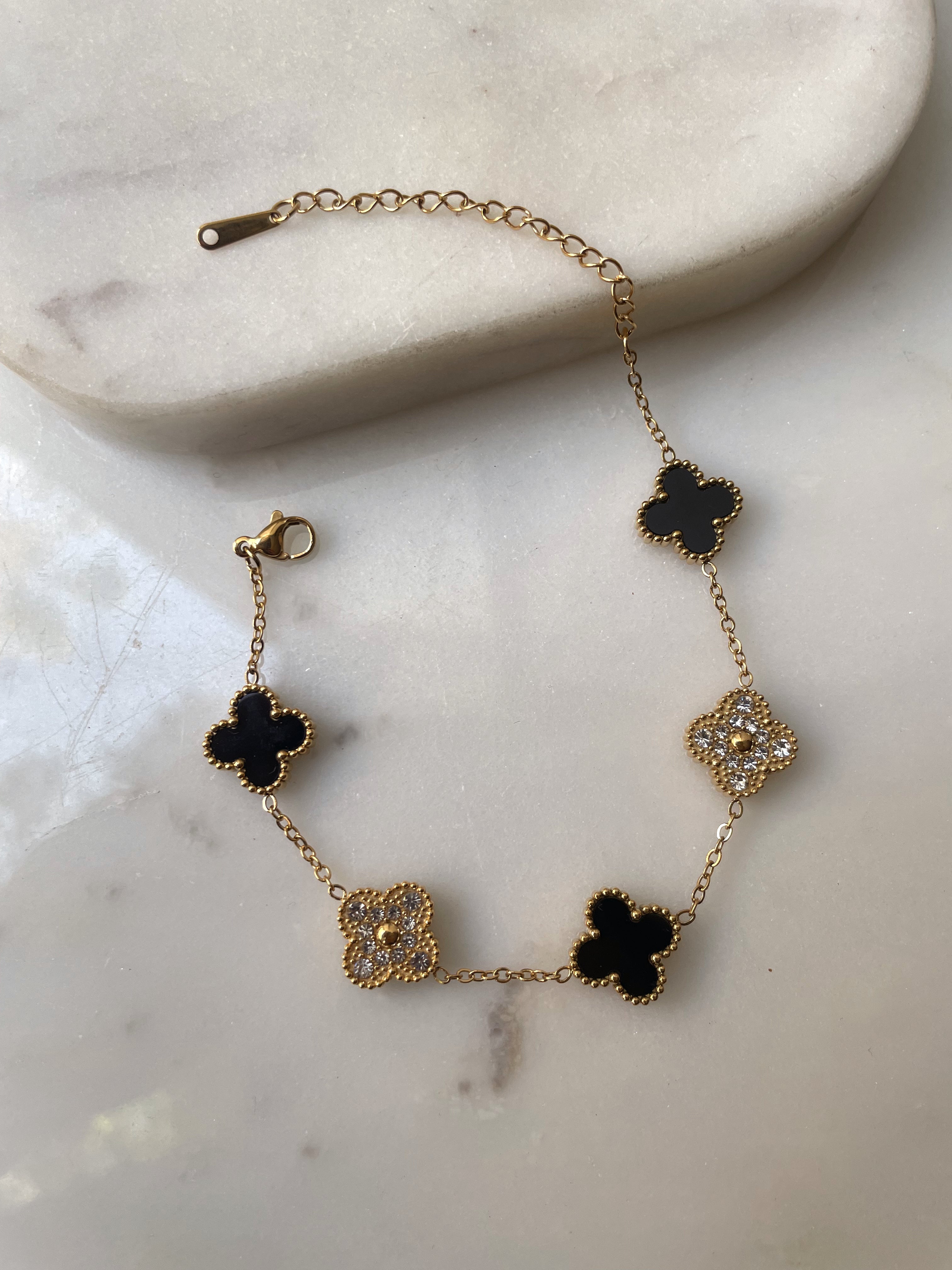 BLING FLOWER COLOUR BRACELET | Tarnish Free | Green/Black/Red/Blue/Plain Encrusted Flower | Bracelet