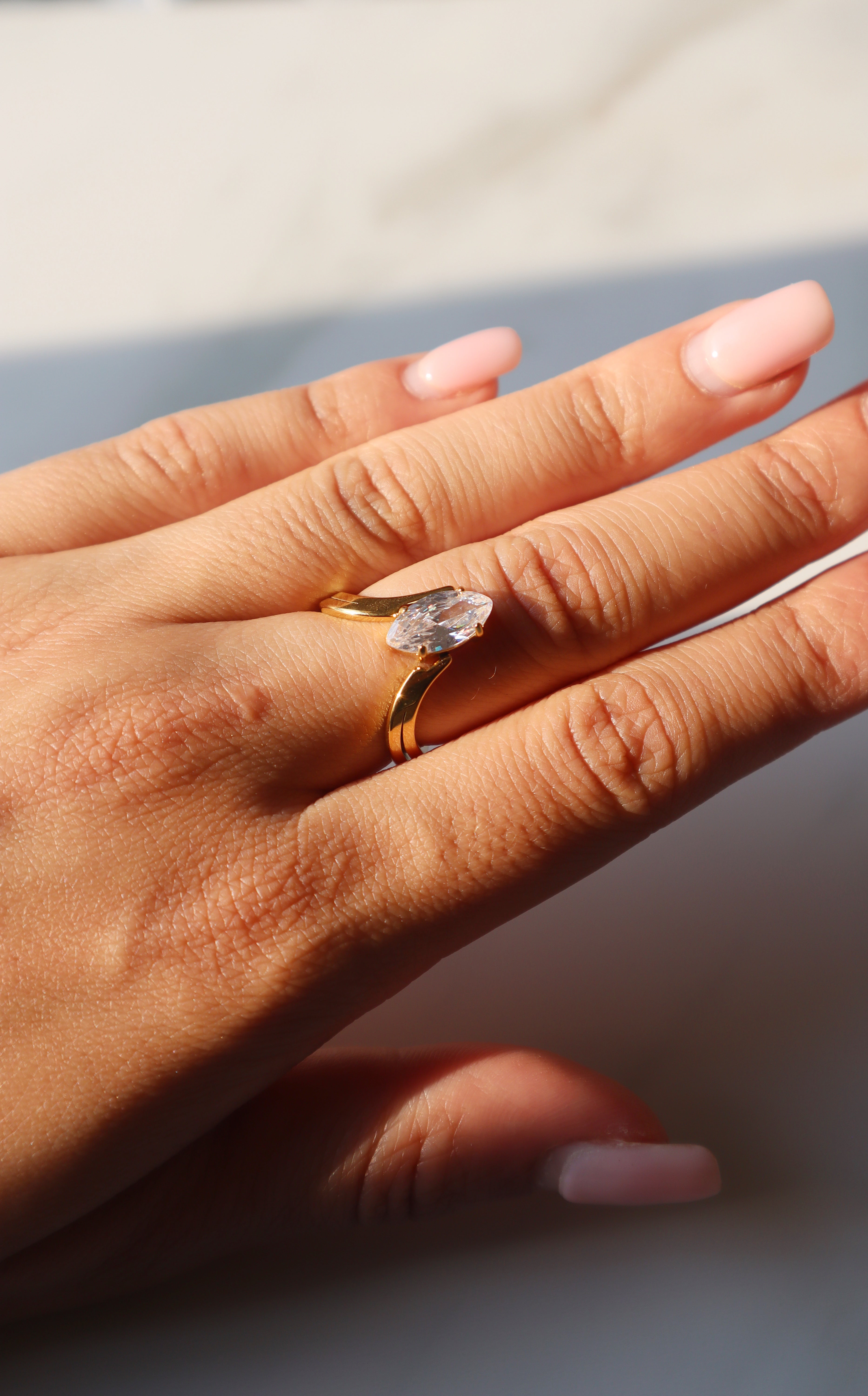 COSMO| Tarnish-Free| Gold Ring with Centre Marquise Stone
