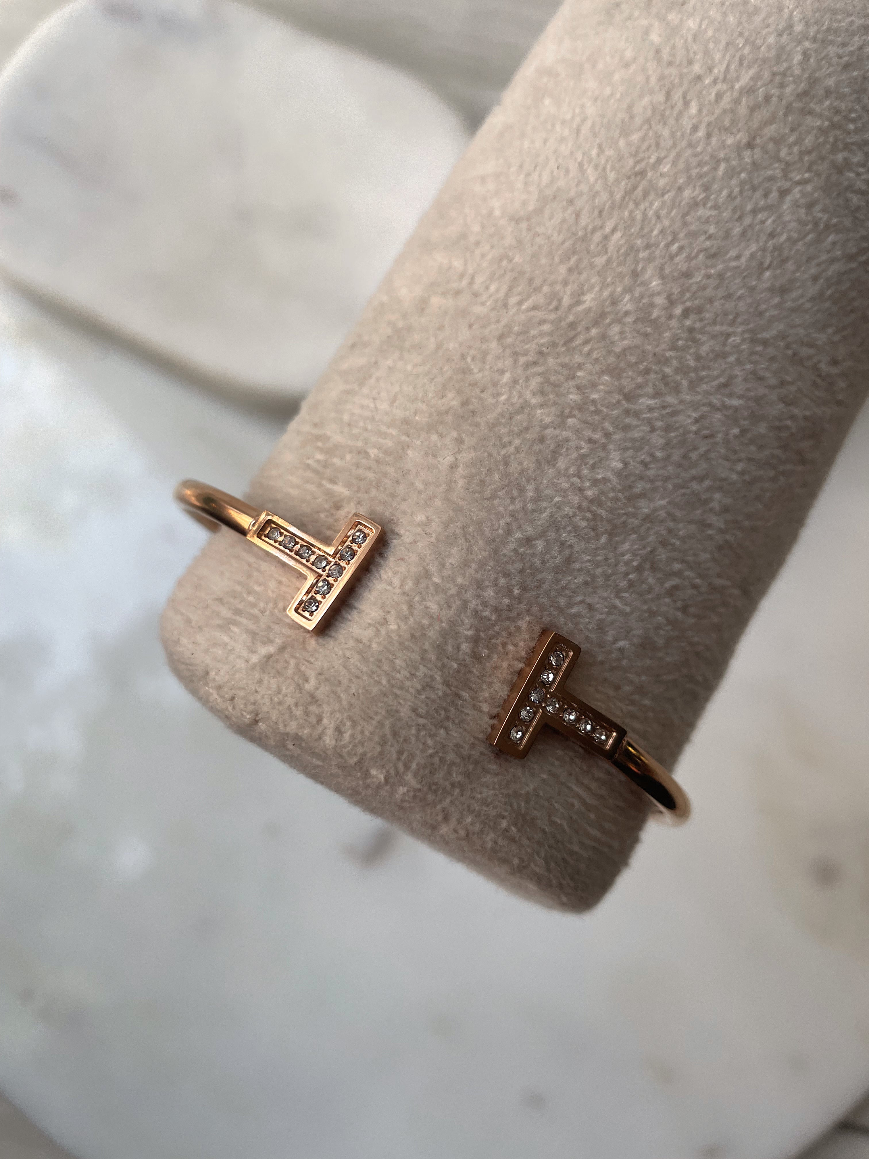 T-BAR | Tarnish Free | Stainless Steel | Gold Plated | Gold/Silver/Rose-Gold Encrusted | Open Cuff Bangle