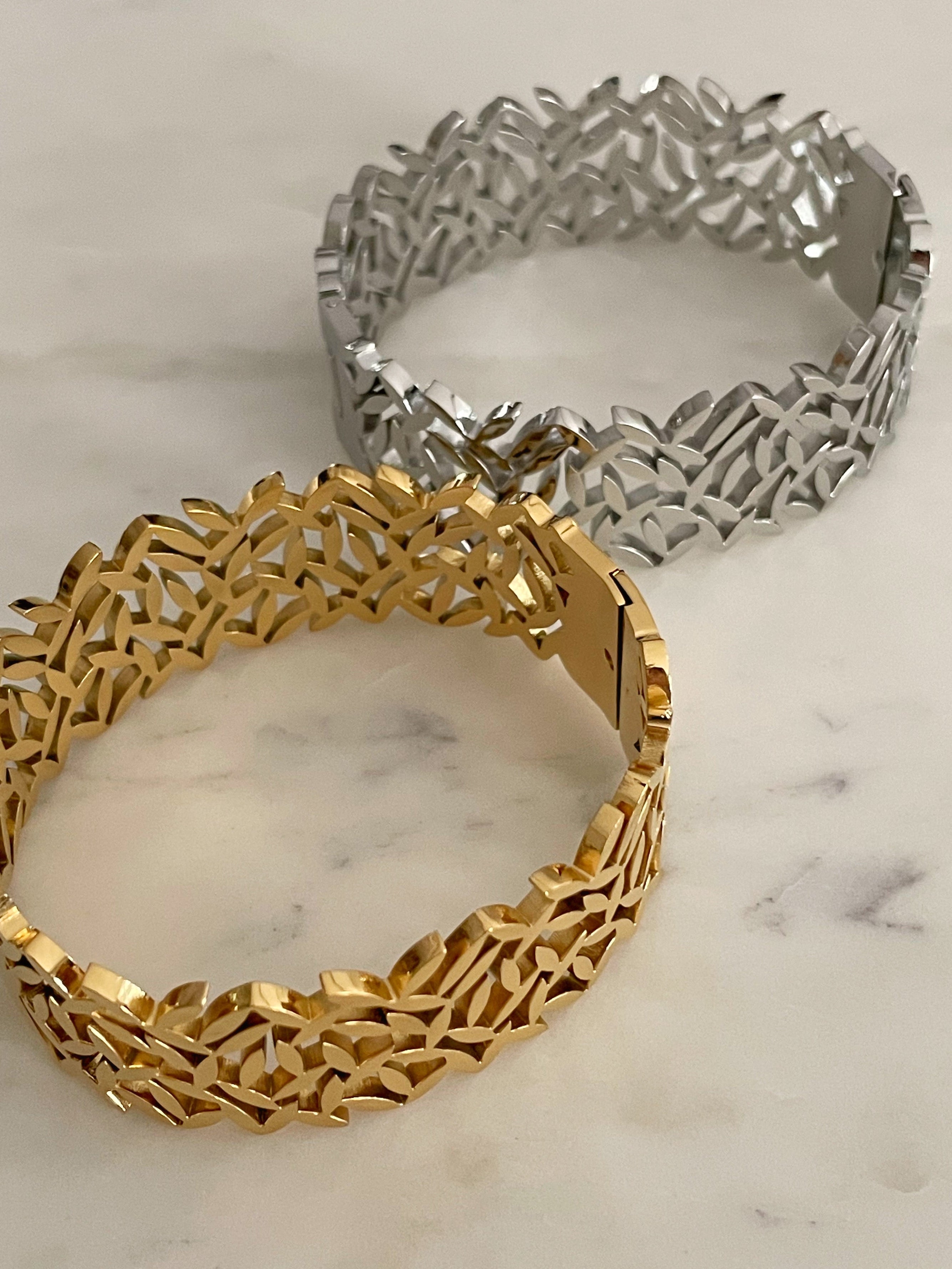 WILLOW |Tarnish-Free|Gold/Silver Leaf Pattern Bangle