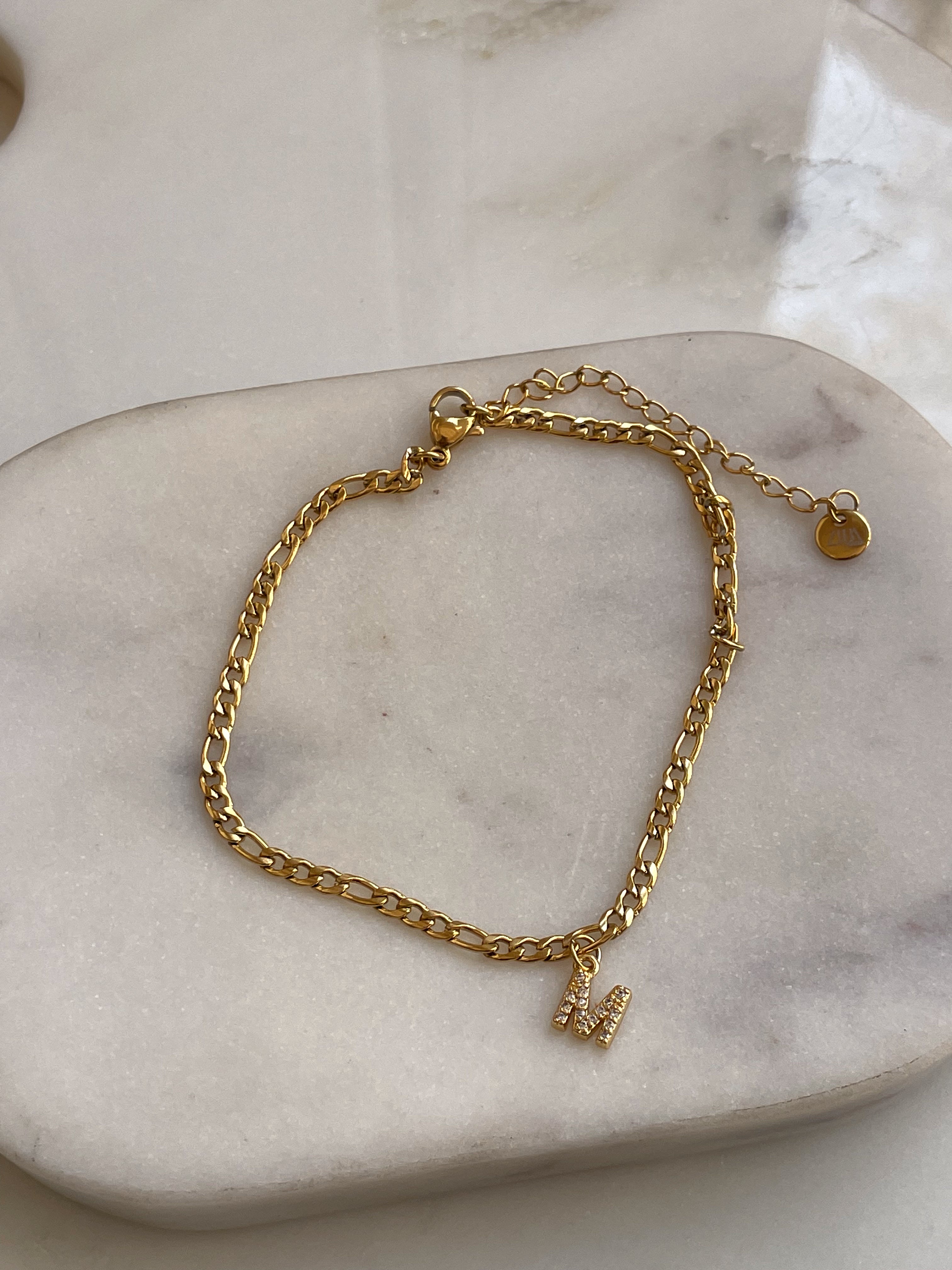 INITIAL ANKLET | 18k Gold Plated Cubic Zirconia Anklets