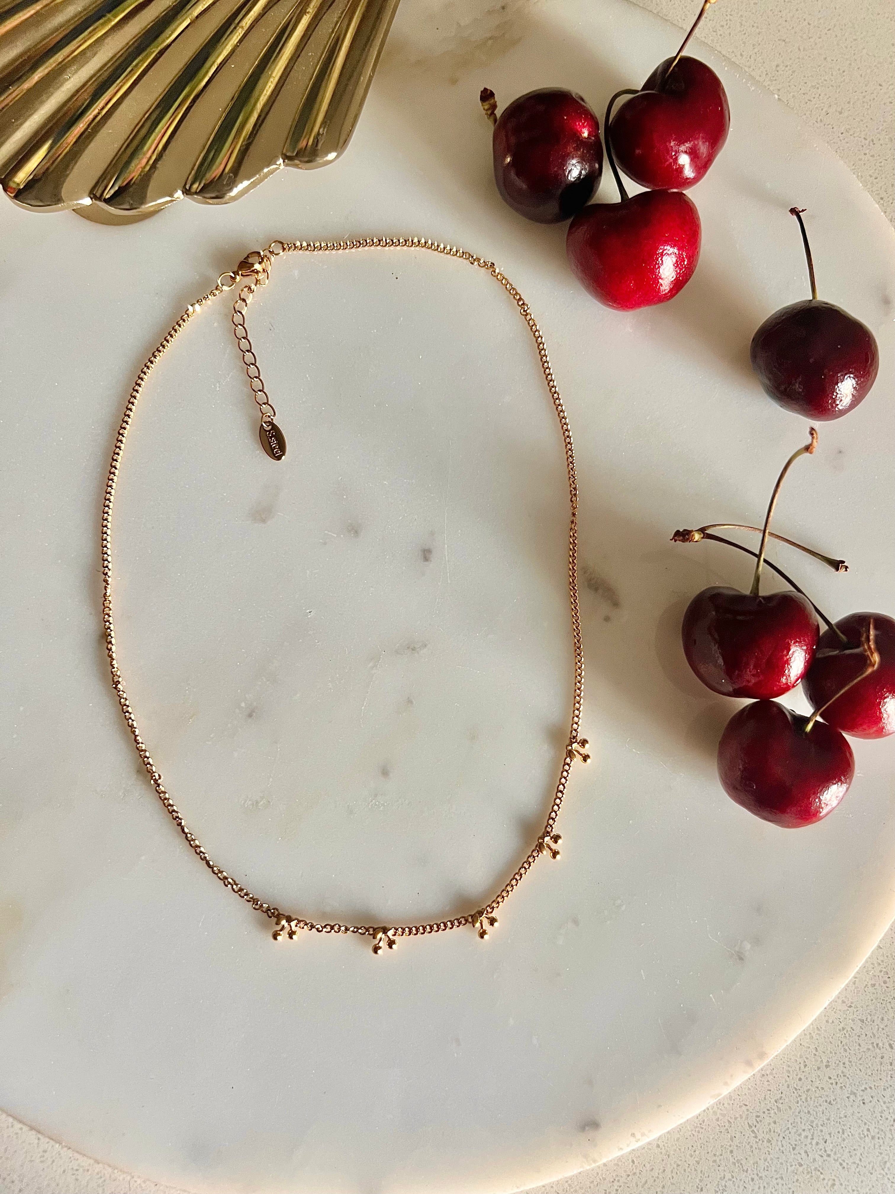 GOLDEN CHERRY🍒| Tarnish Free | Gold Cuban Link Cherry Charm | Necklace