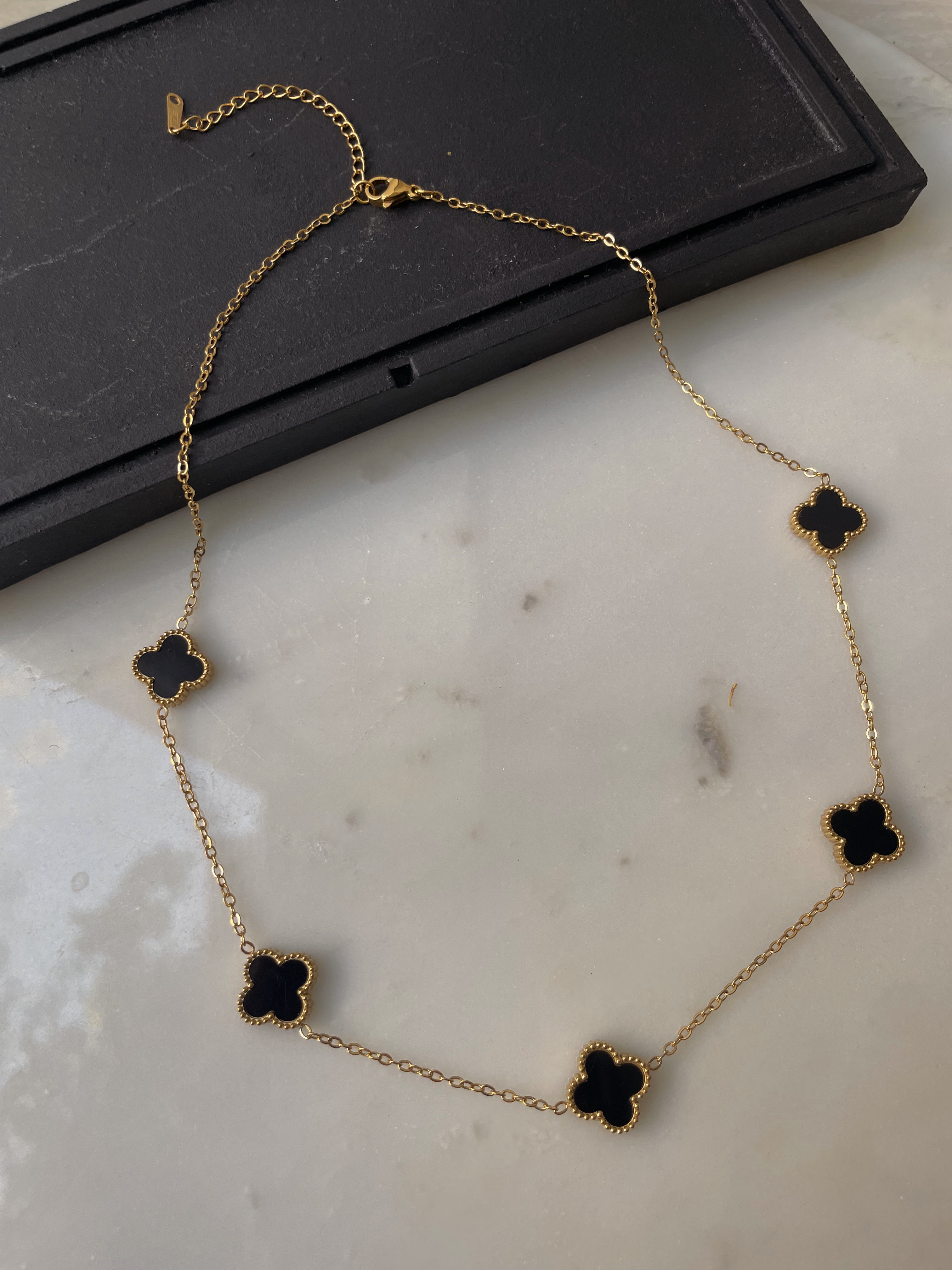 FLOWER MULTI NECKLACE | Tarnish Free | Gold Black/White Multi-Flower | Necklace