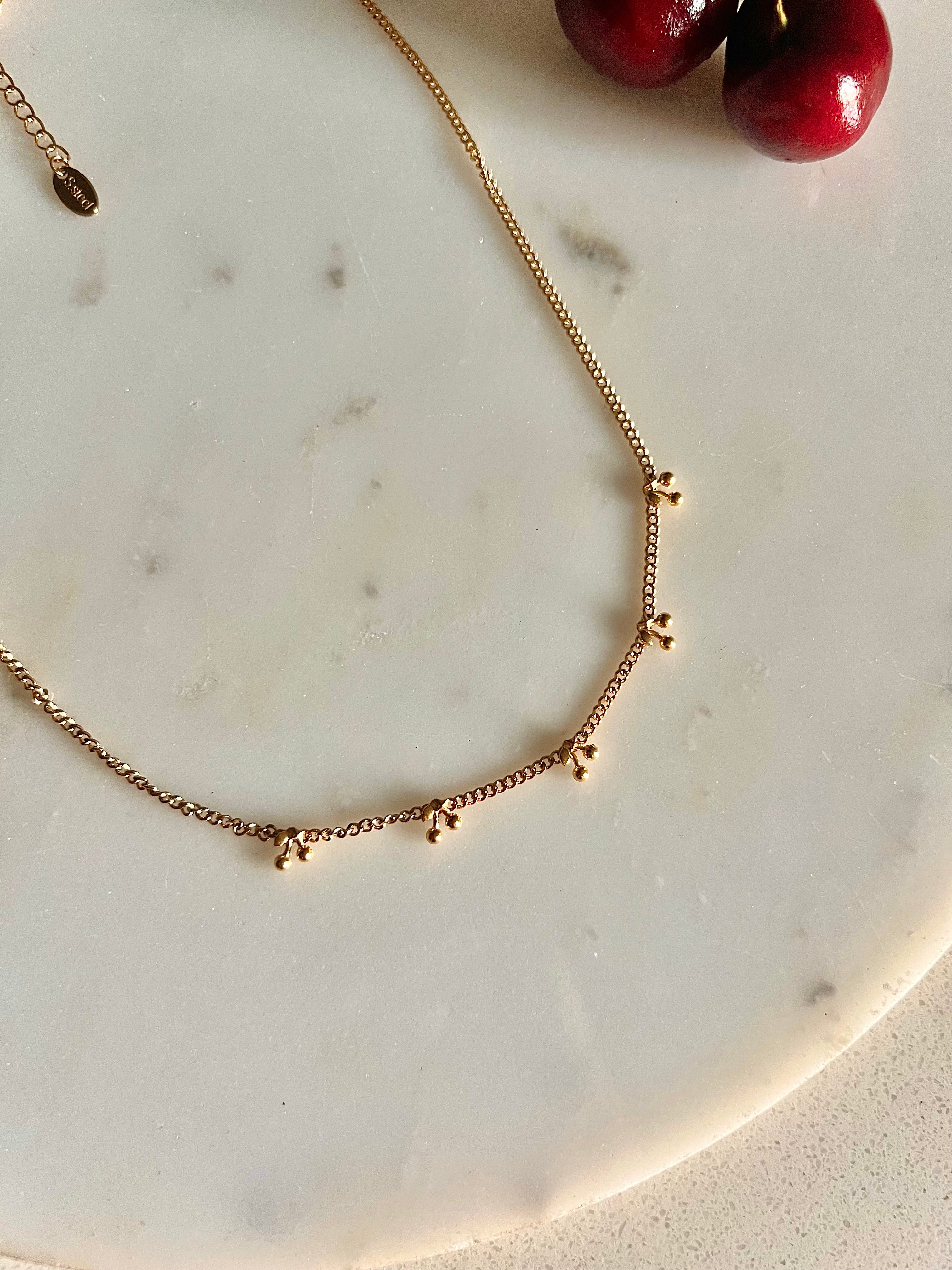 GOLDEN CHERRY🍒| Tarnish Free | Gold Cuban Link Cherry Charm | Necklace