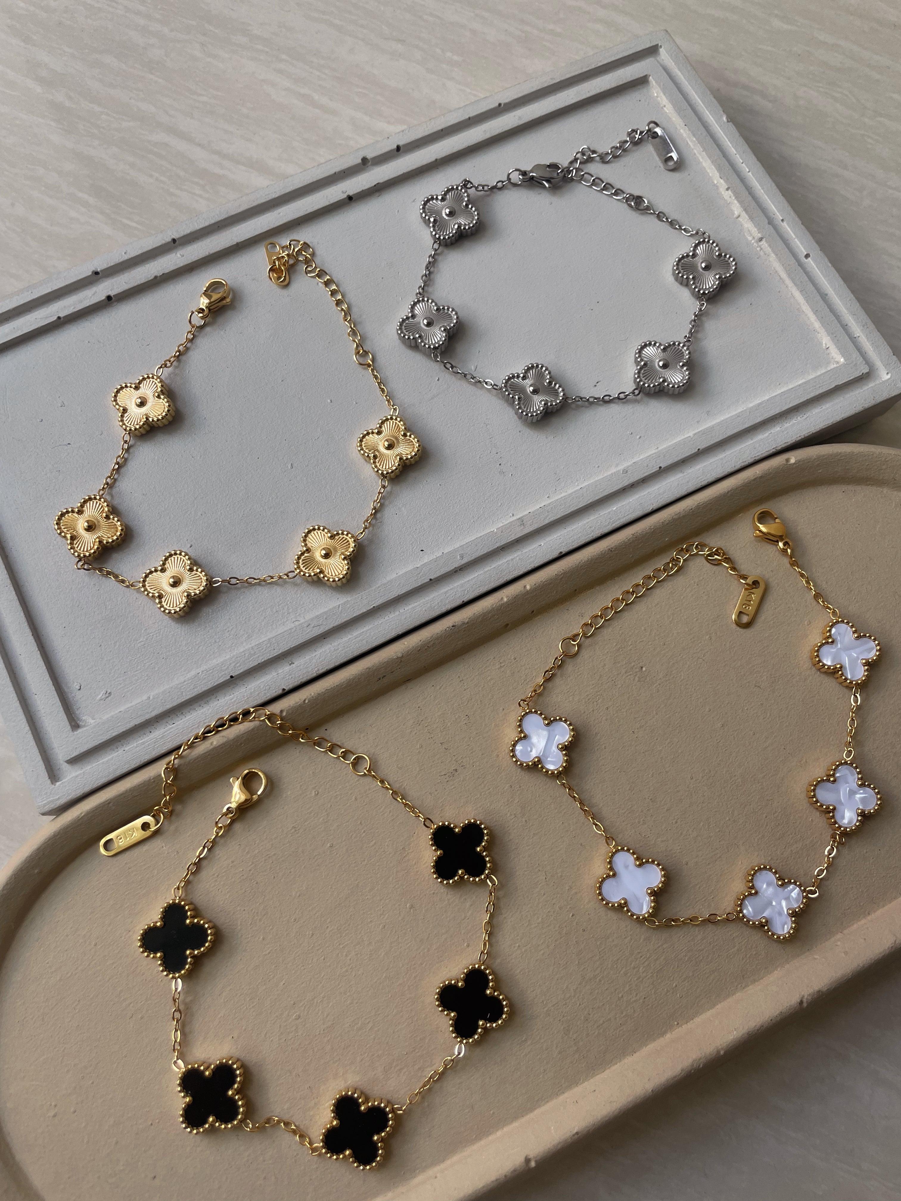 FLOWER MULTI BRACELET | Tarnish Free | Gold Black/White Multi-Flower | Bracelet