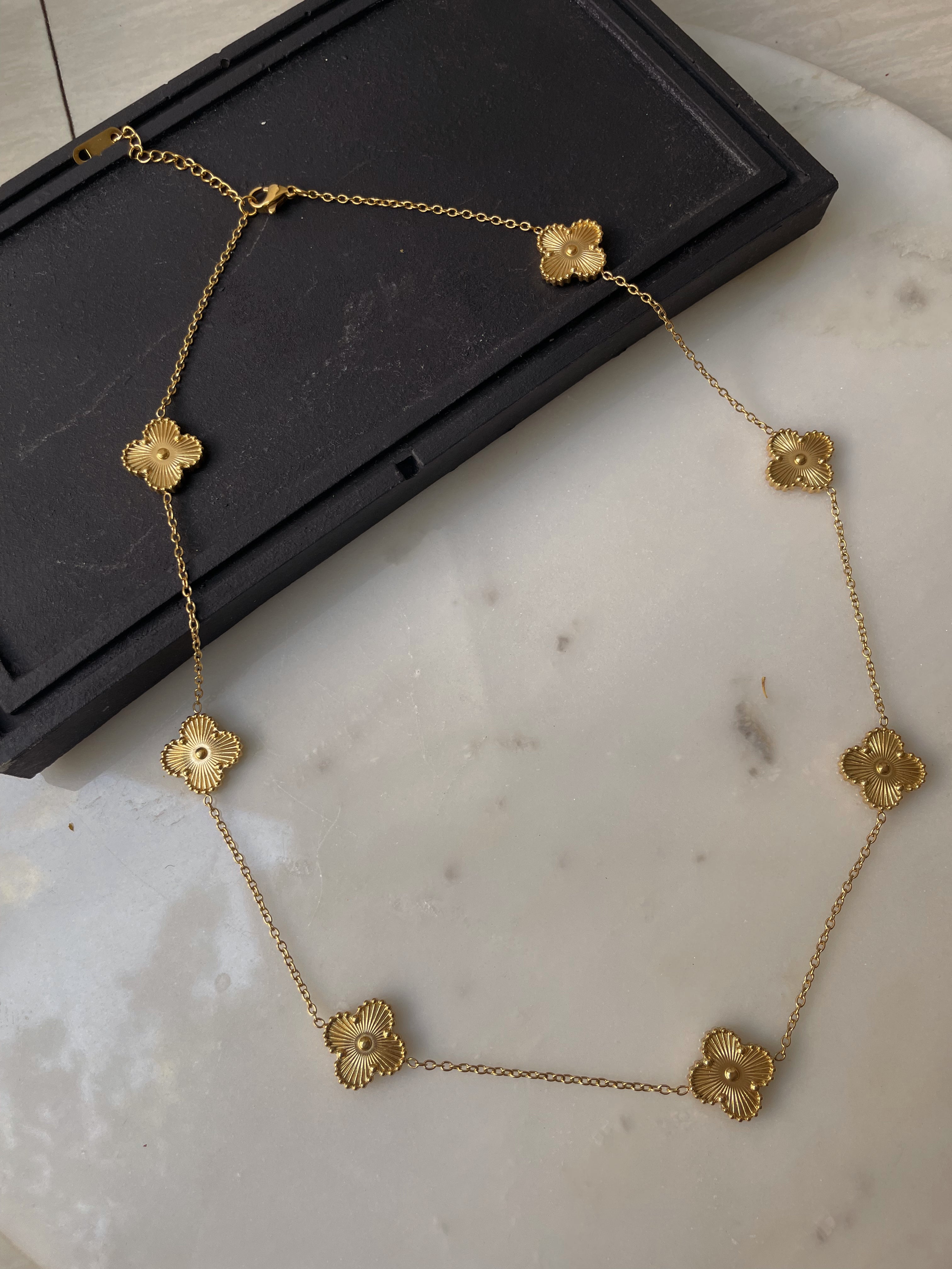 FLOWER MULTI NECKLACE | Tarnish Free | Gold Black/White Multi-Flower | Necklace