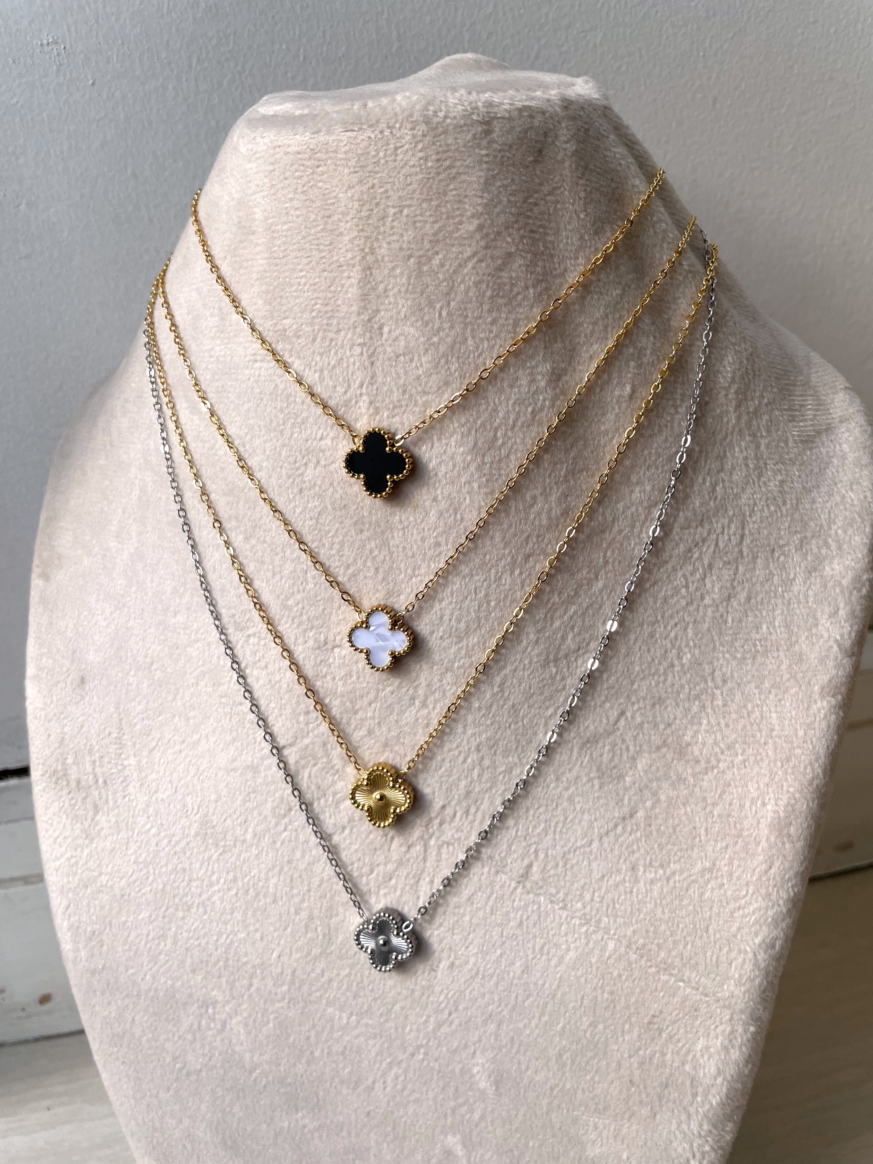 FLOWER SINGLE | Tarnish Free | Gold Black/White Single Flower | Necklace