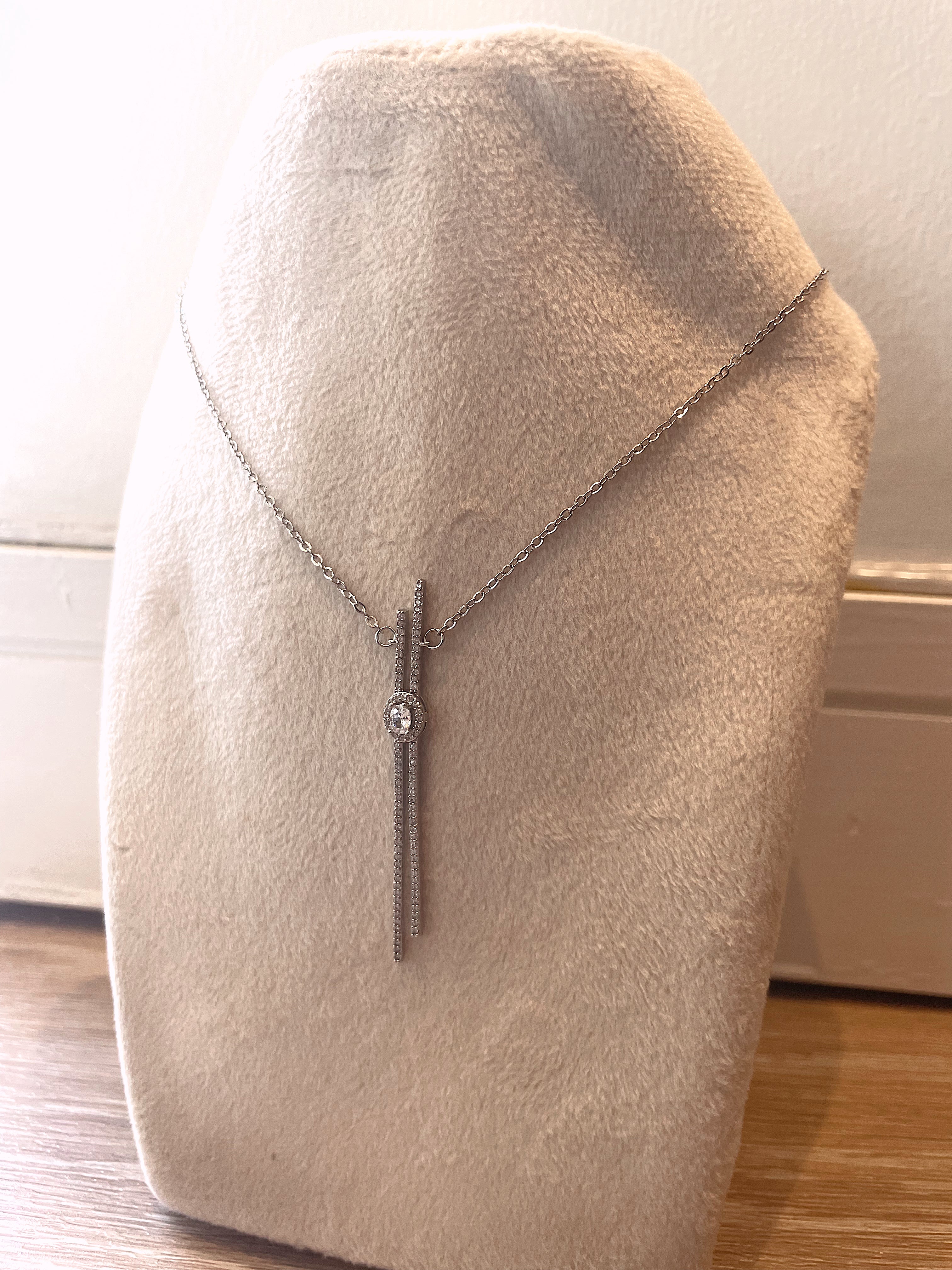 DIAMOND MILE | Silver/Rose-Gold Linear Pendant Luxury Necklace | AAA Grade Cubic Zirconia