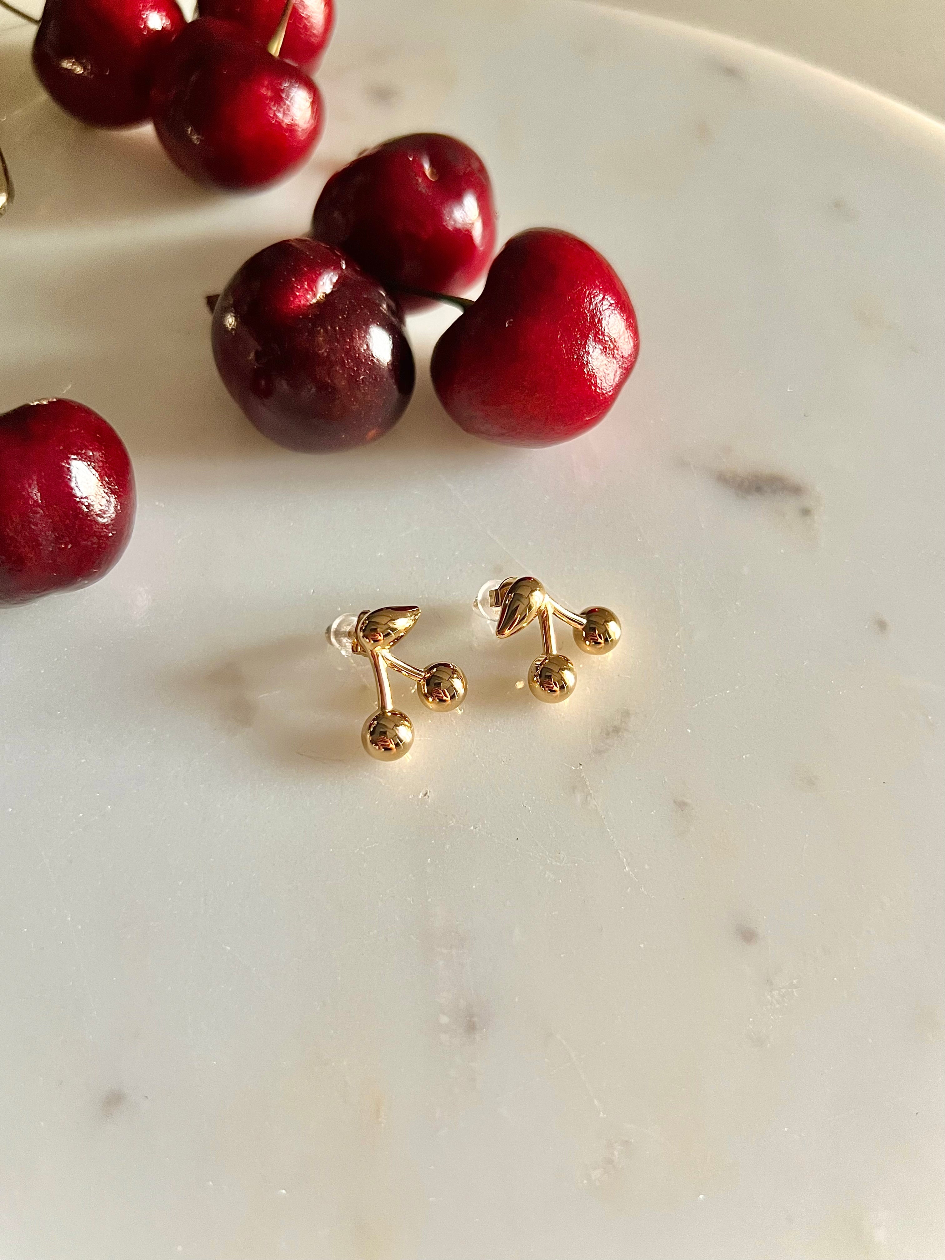 CHERRY BOMB 🍒 | Tarnish Free | Gold Cherry Studs | Earrings