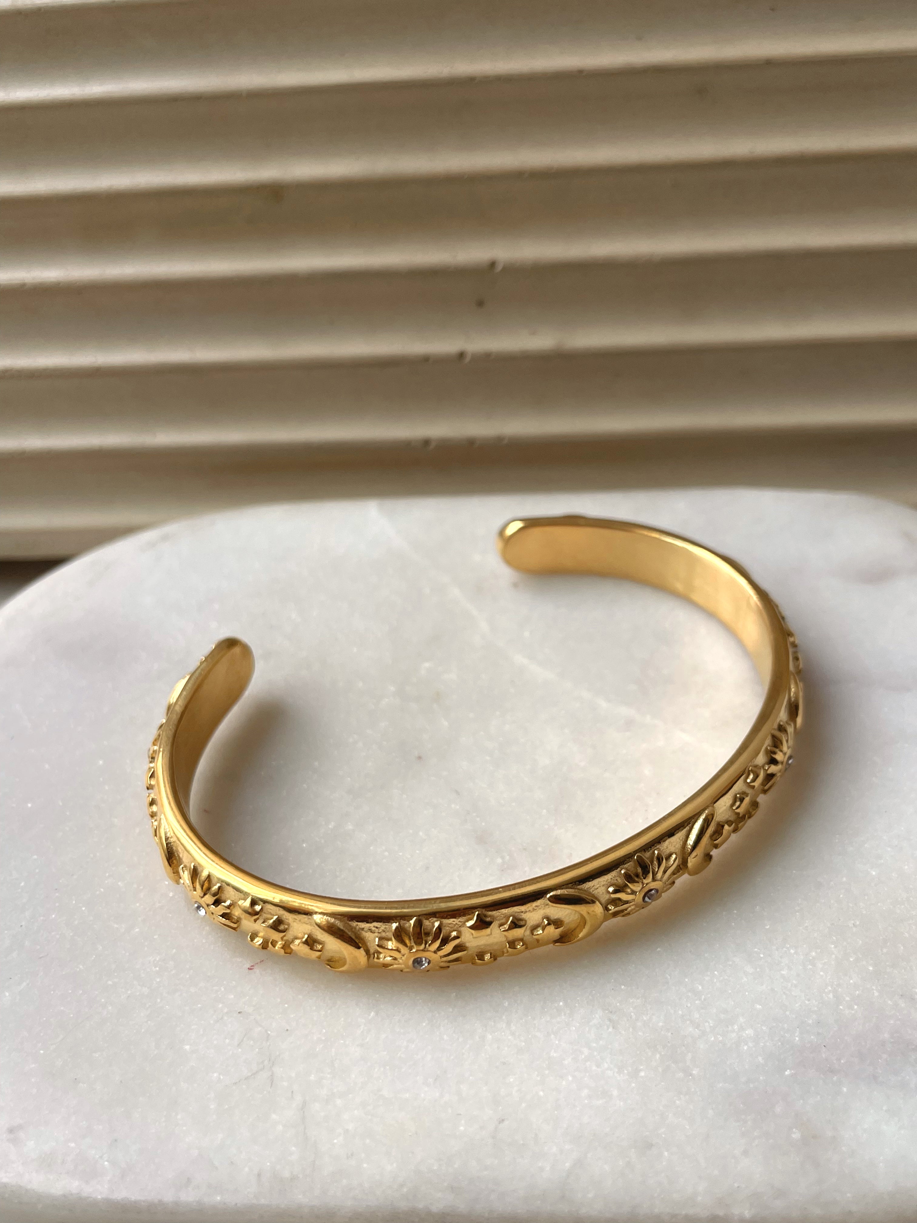 GALAXY | Tarnish Free | Moon and Star Open Cuff | Bangle