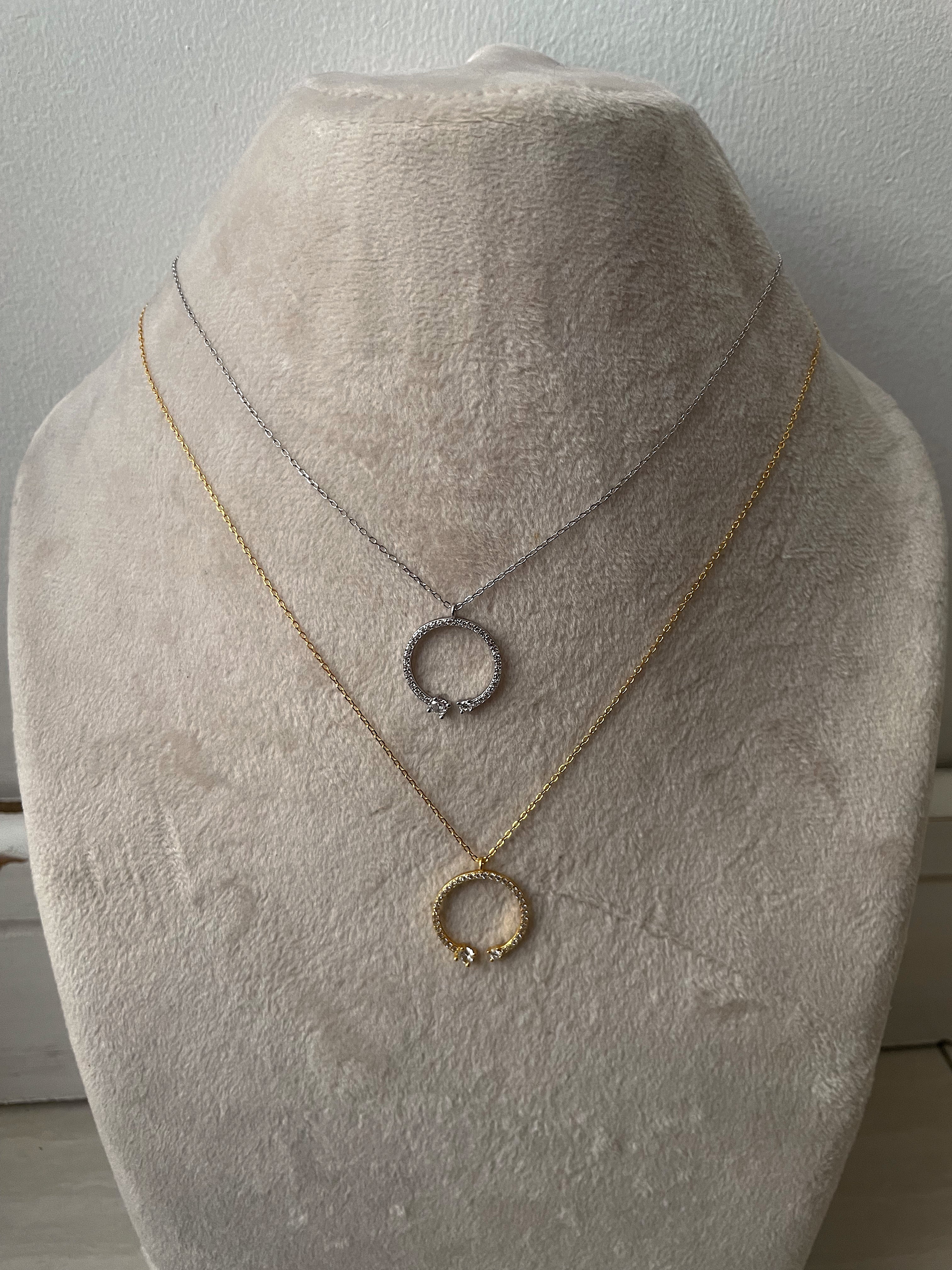 MOONLIGHT | S925 Sterling Silver | 18ct Gold/Platinum Plated | Open Circle Encrusted | Necklace