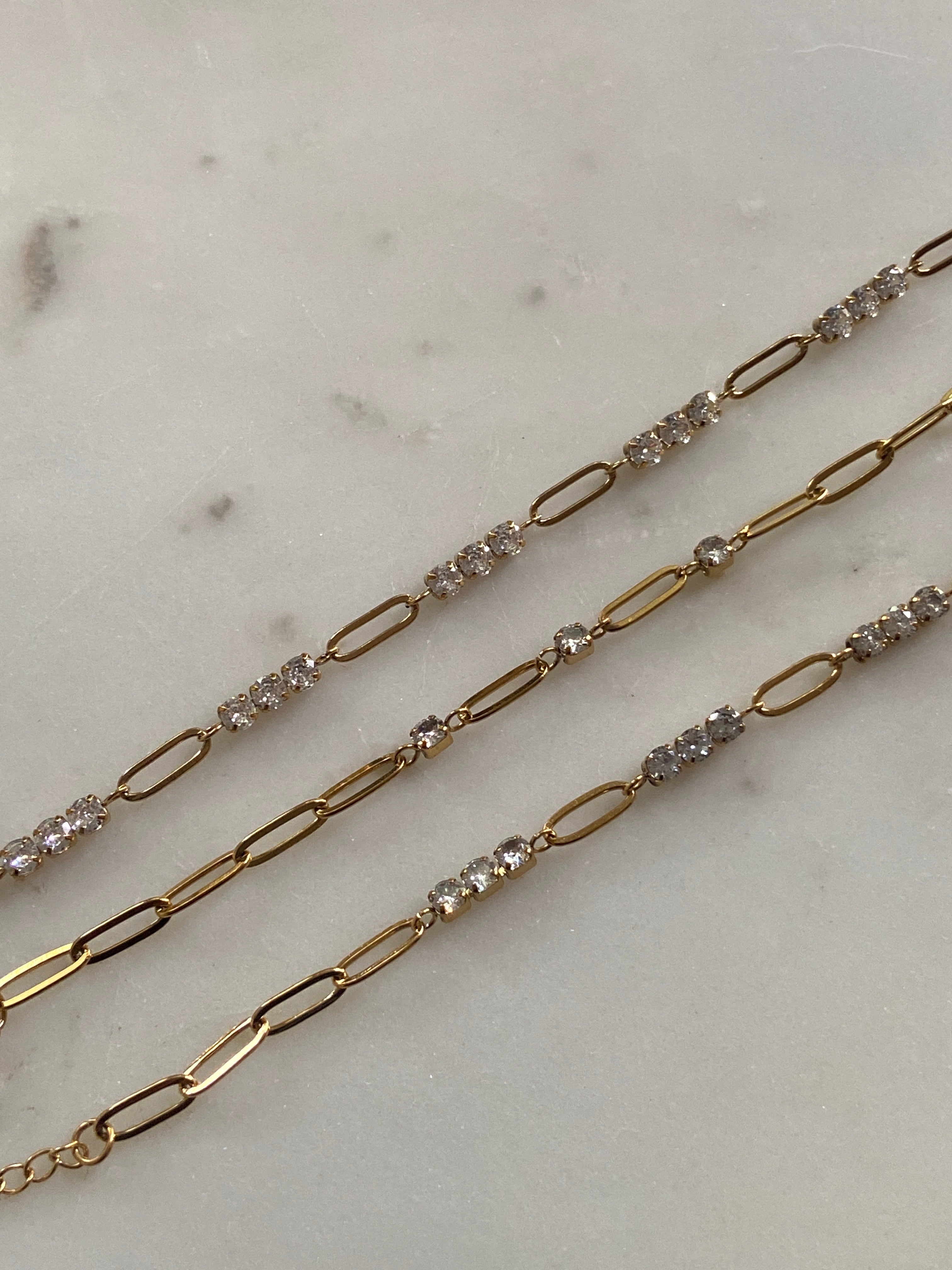 GLISTEN| Tarnish-Free| Gold Paperclip Bracelet with Cubic Zirconia