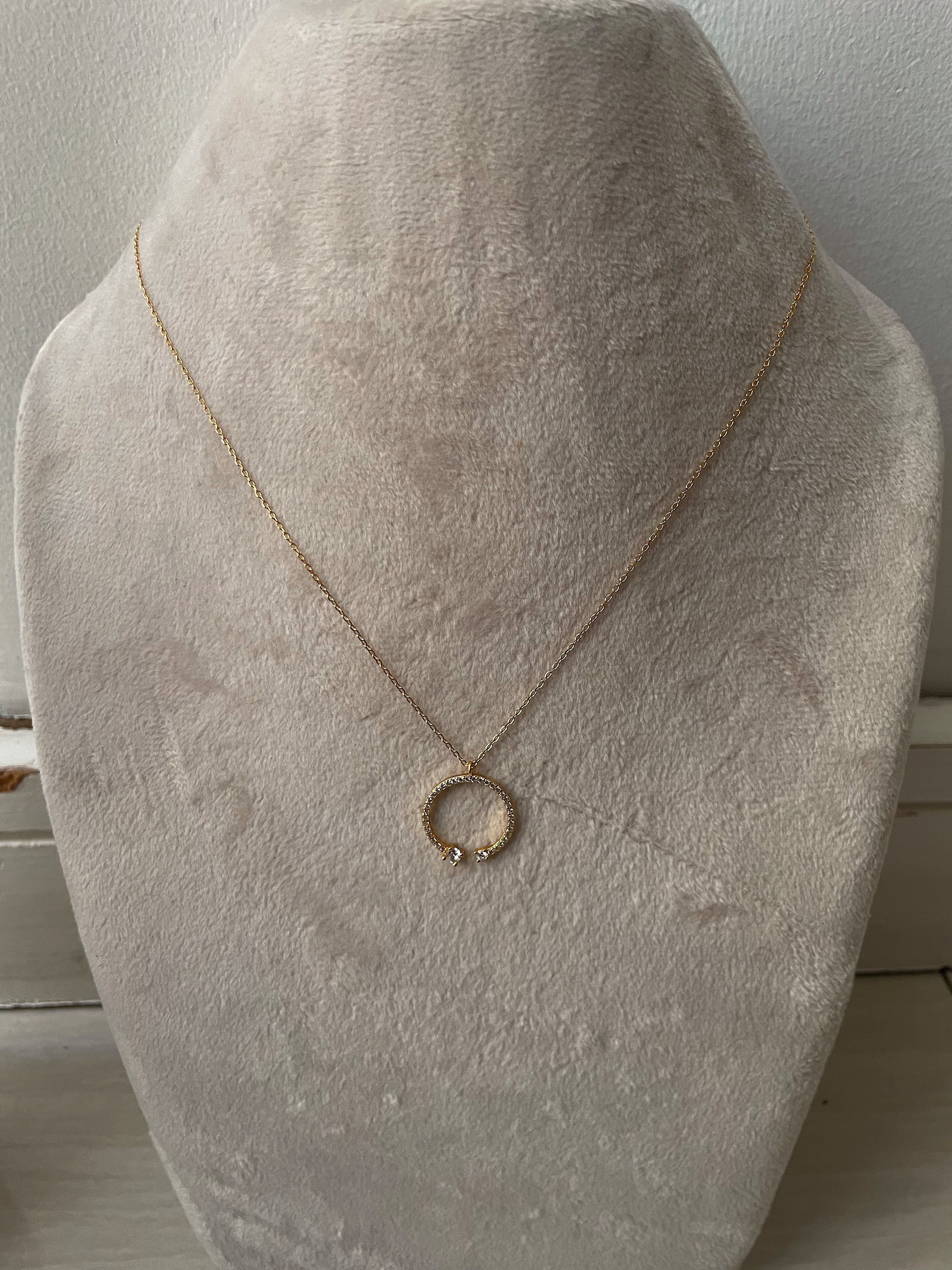 MOONLIGHT | S925 Sterling Silver | 18ct Gold/Platinum Plated | Open Circle Encrusted | Necklace