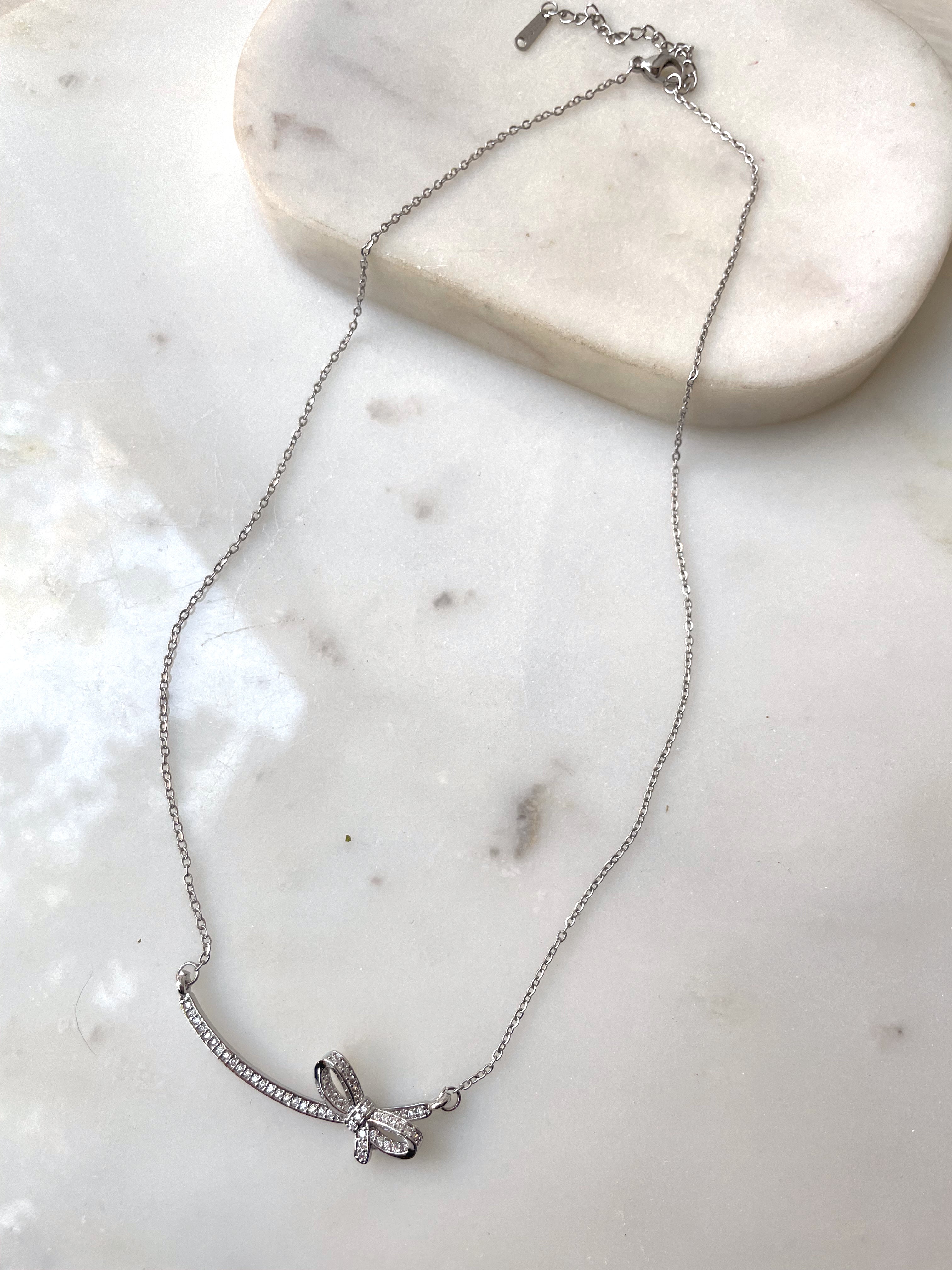 EXAGGERATED BOW | Gold/Silver Bow Bar | 18k Gold Plated Necklace