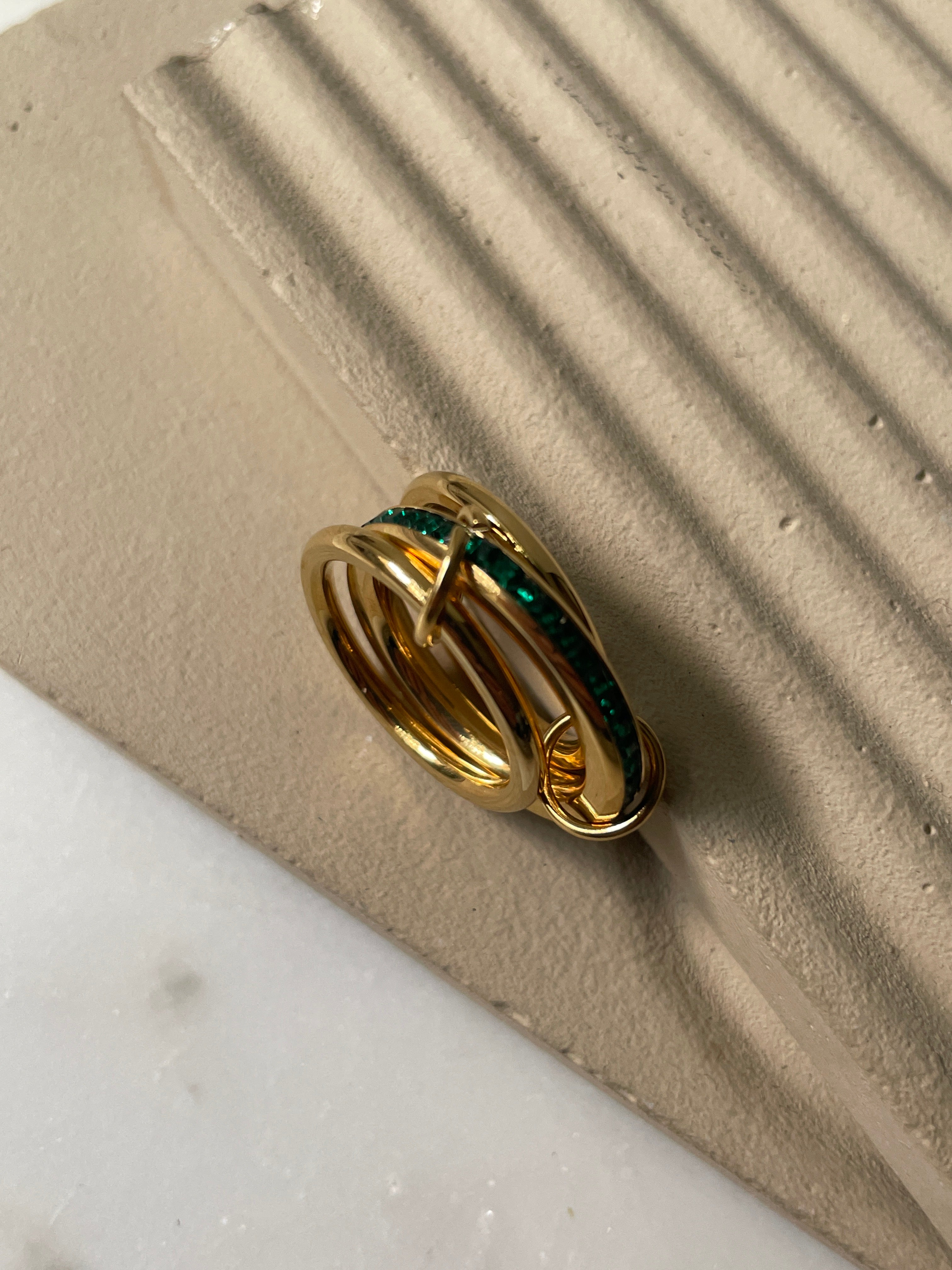 EMARA| Tarnish-Free| Linked 3 Eternity Bands Ring|Gold and Emerald ring