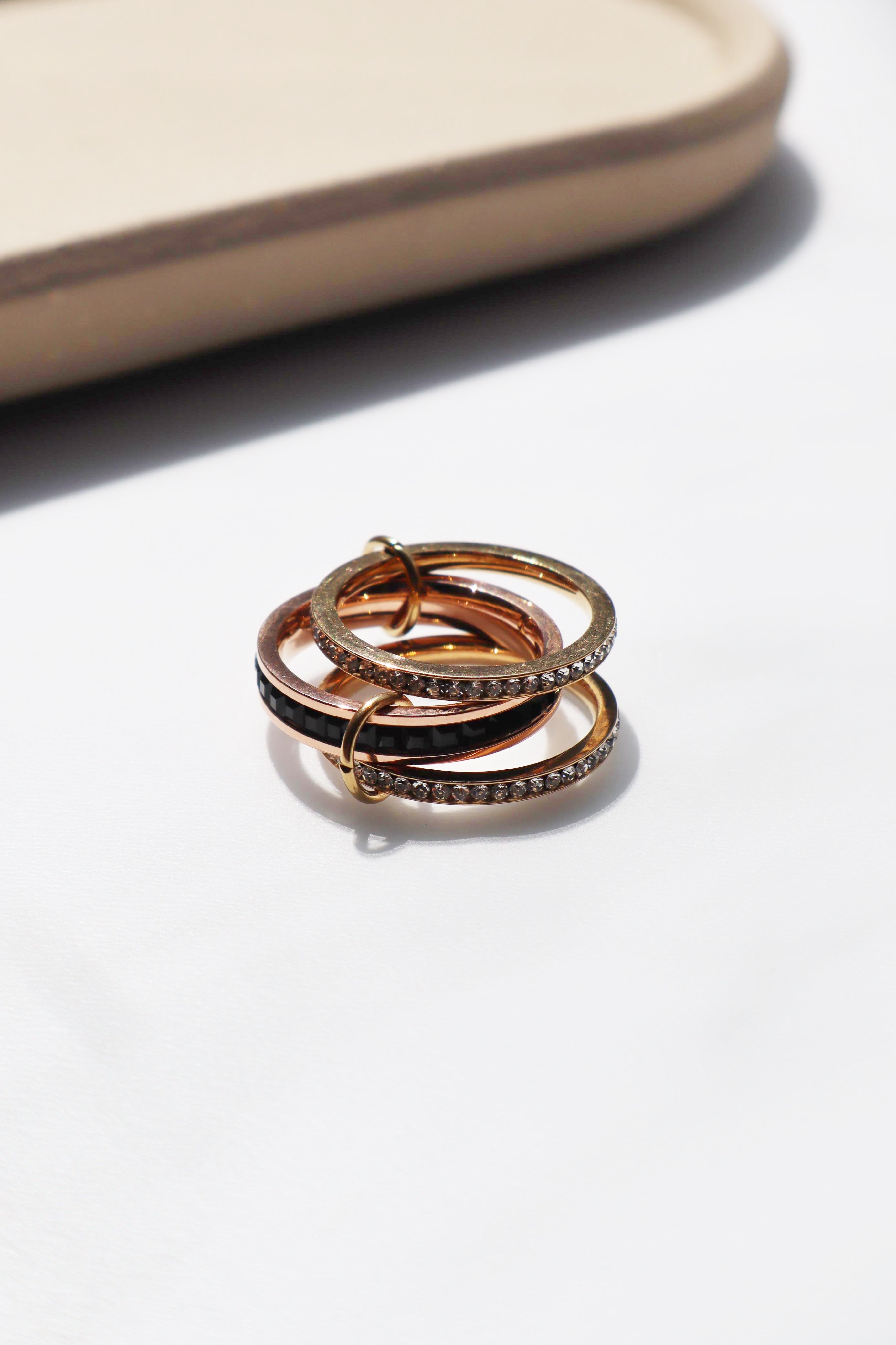 DUSK| Tarnish-Free| Linked 3 Eternity Bands Ring|Black, Gold and Rose Gold