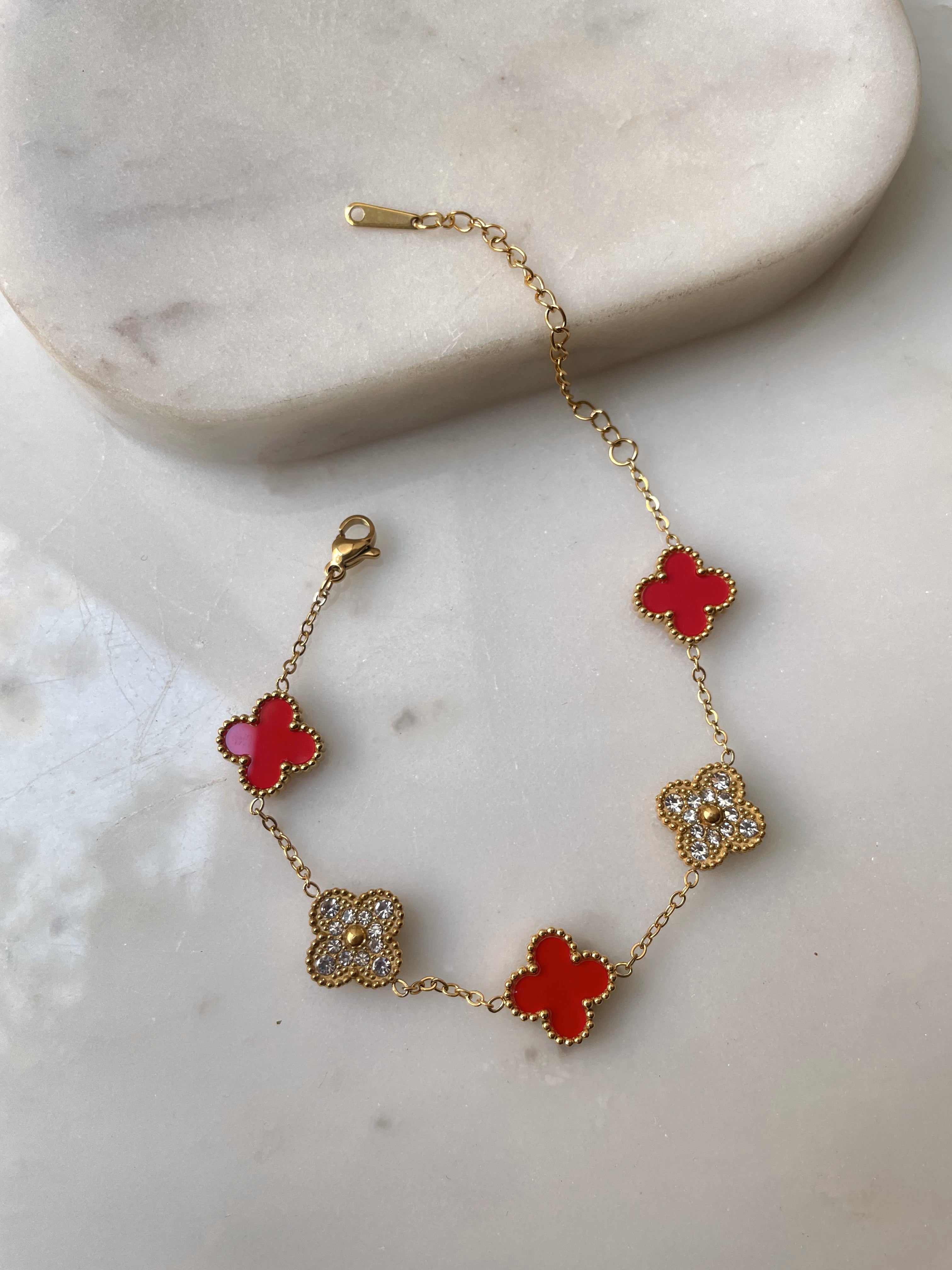 BLING FLOWER COLOUR BRACELET | Tarnish Free | Green/Black/Red/Blue/Plain Encrusted Flower | Bracelet