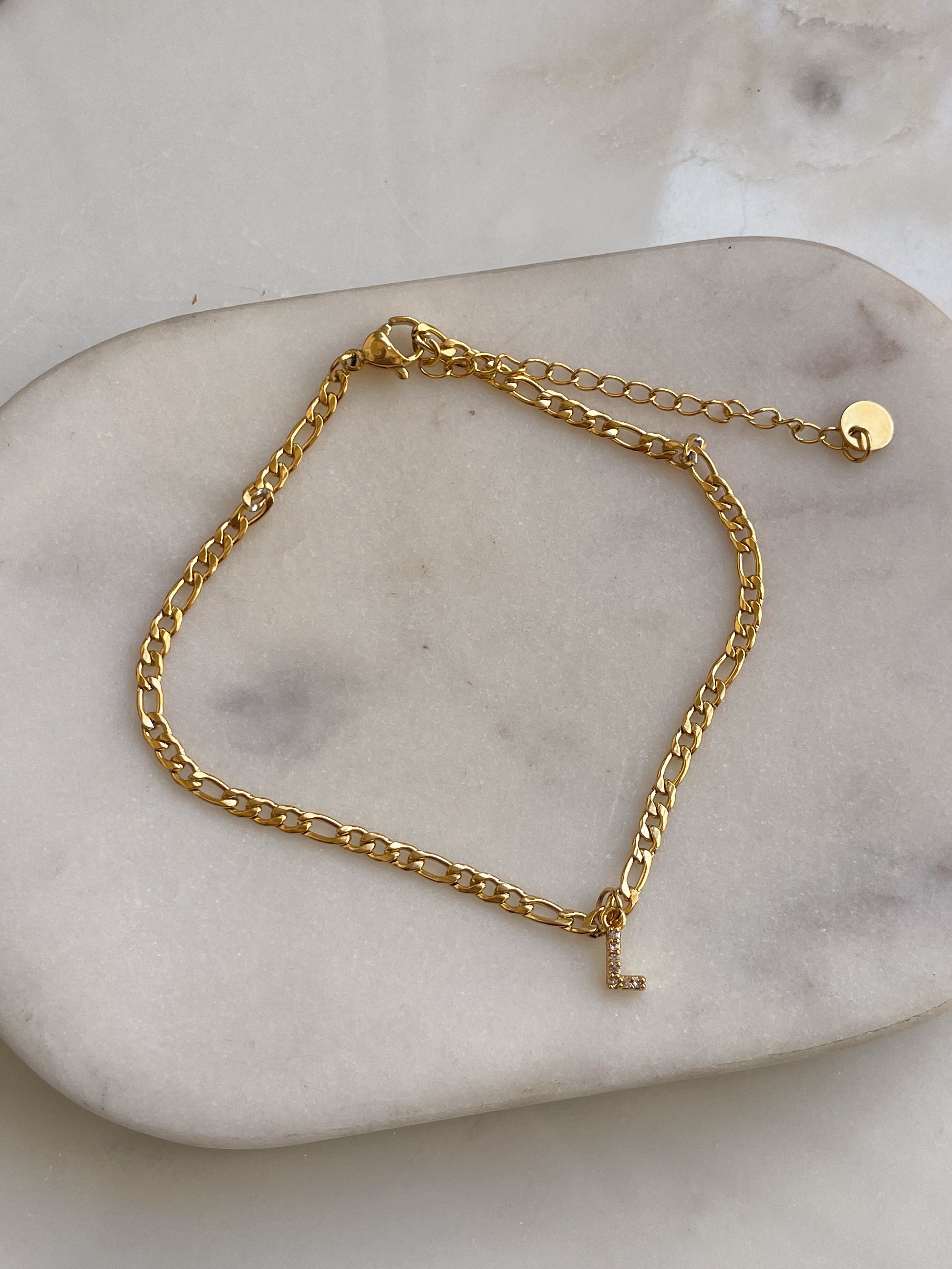 INITIAL ANKLET | 18k Gold Plated Cubic Zirconia Anklets