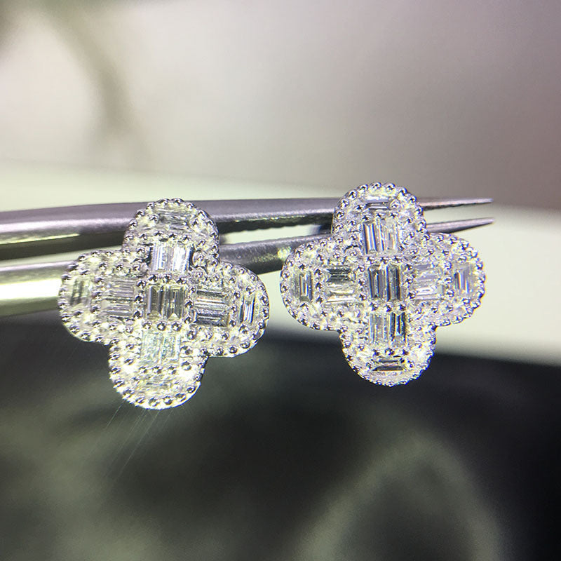 Tiny Flower Lucky Clover Silver/Rose Gold Pave Cubic Zirconia